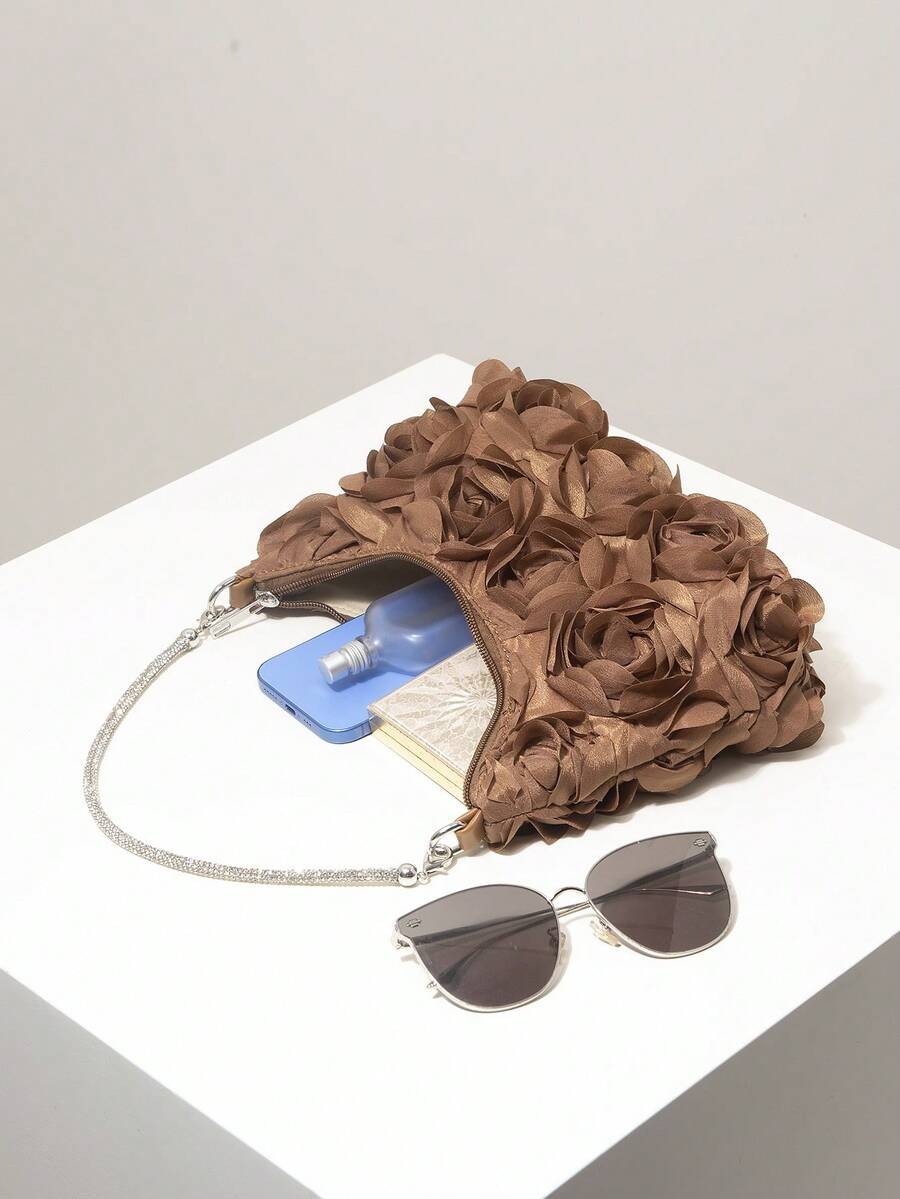 Floral Embroidery Sequin Square Bag Rhinestone Glamorous Party Prom Purse