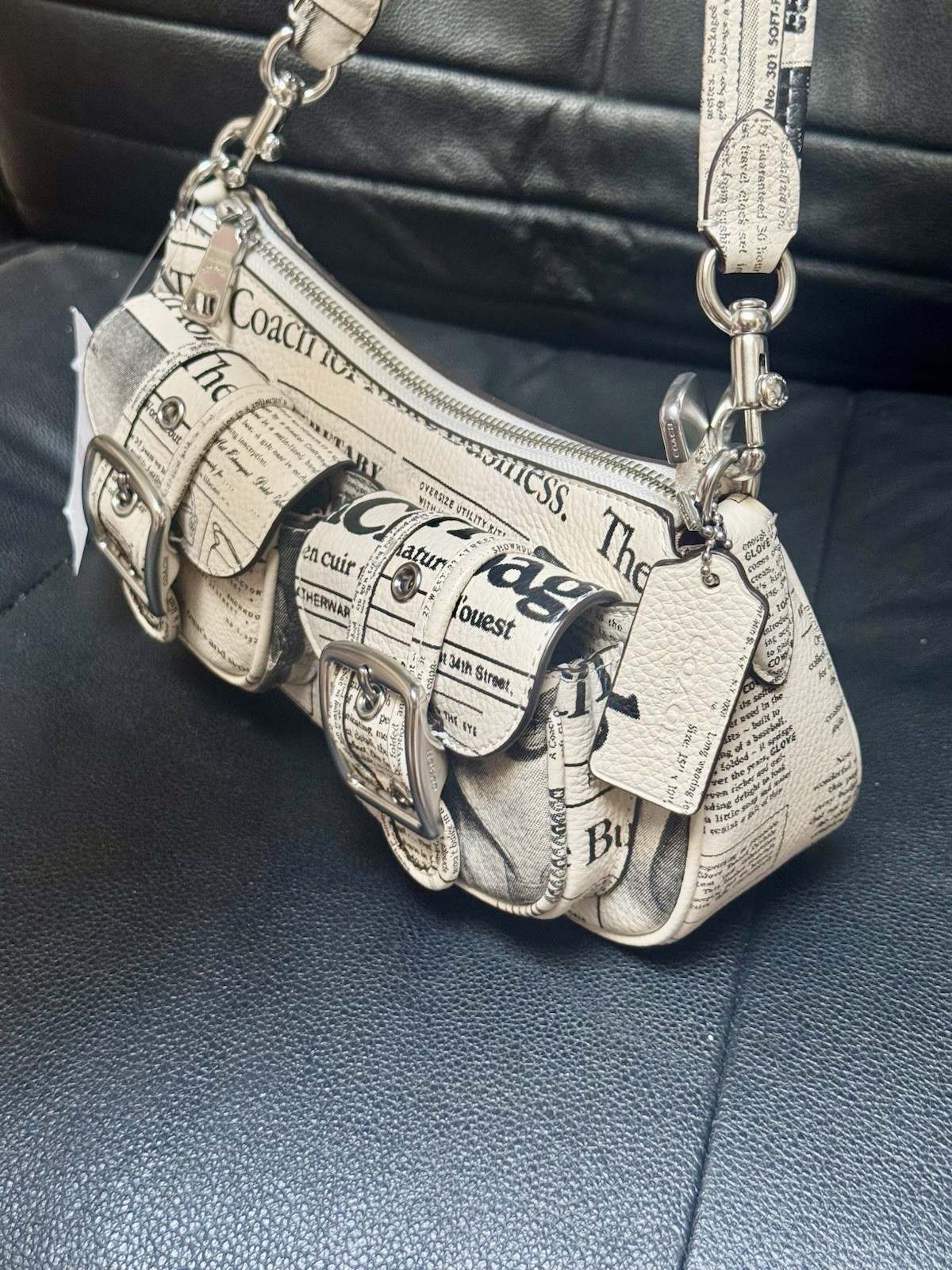 NWT Coach Ashton Shoulder Bag With Newspaper Print CDC12