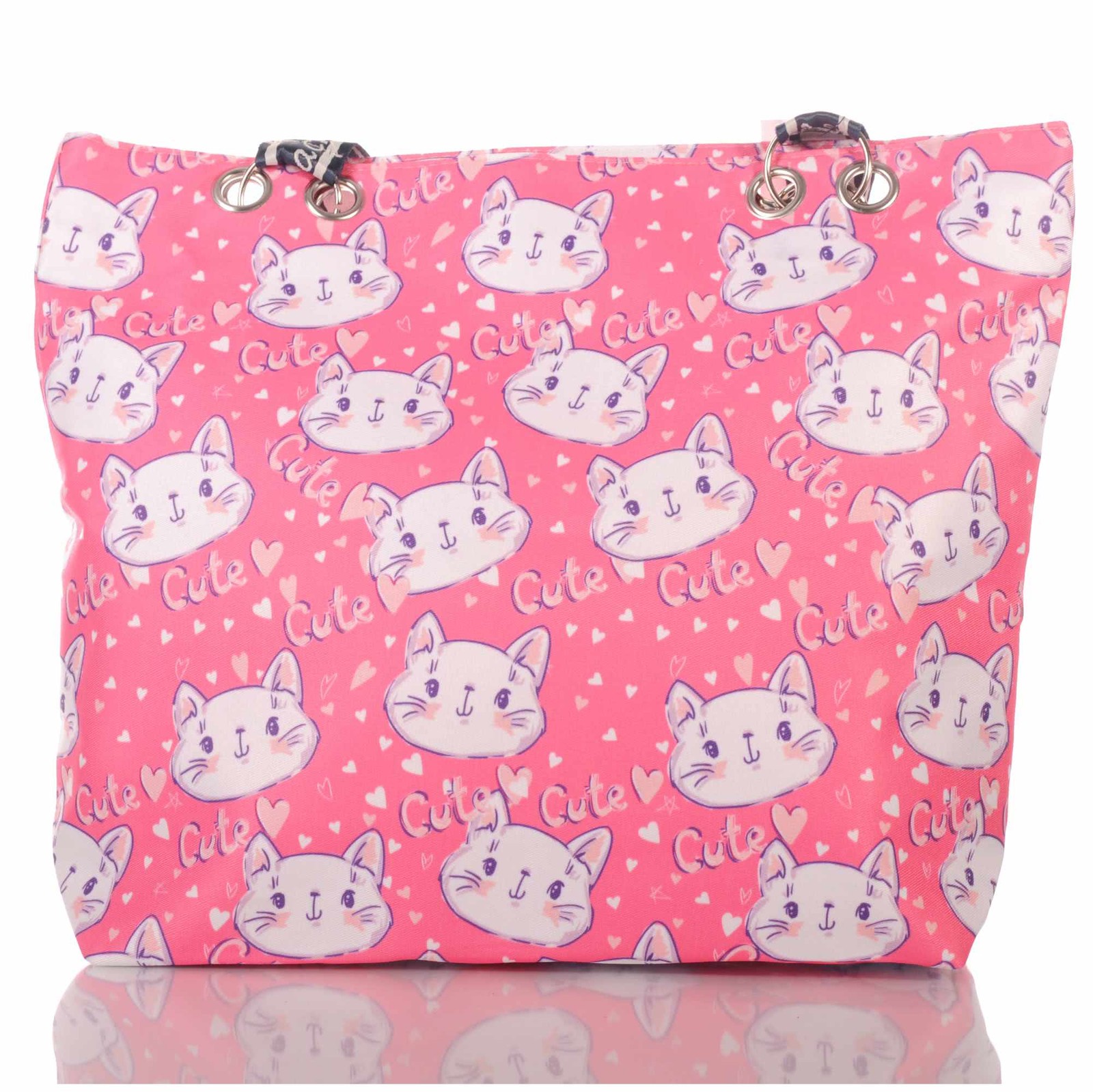 Beach bag women cat motif print zipper beach bag holiday 30720