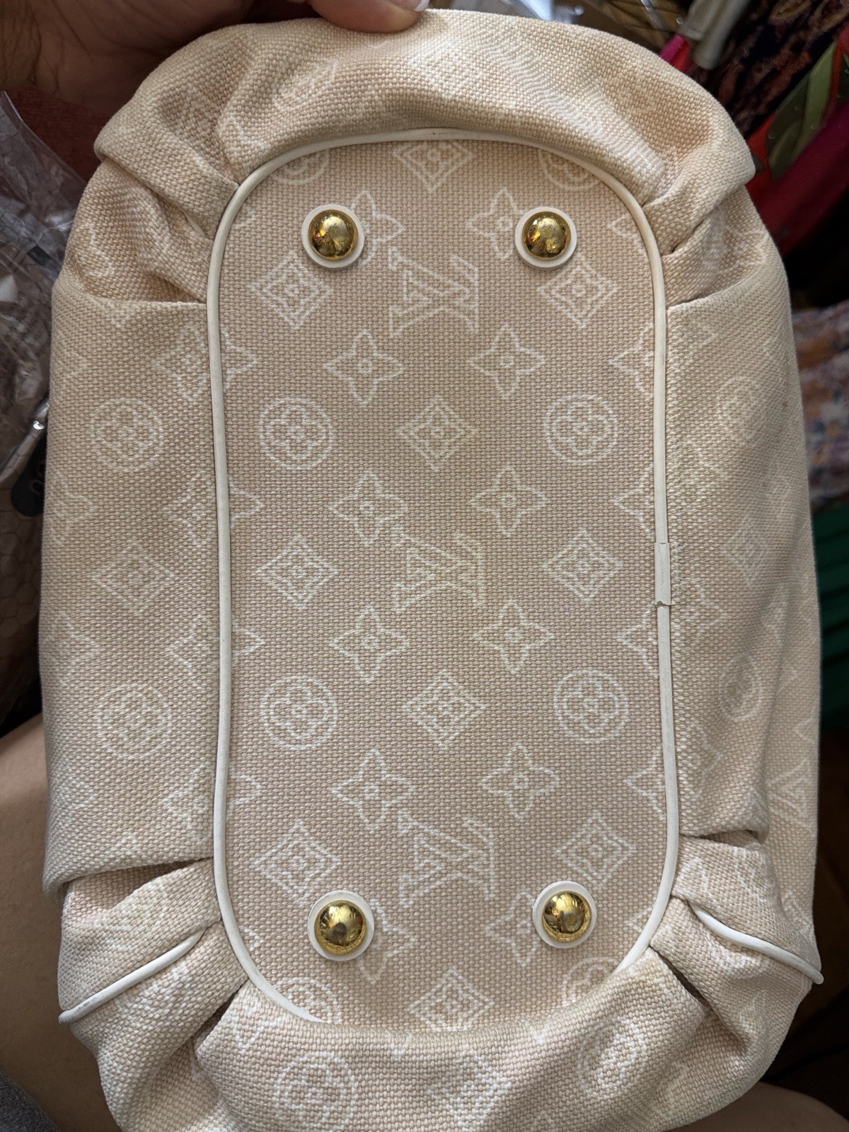 Louis Vuitton Beige Monogram Zip-Top Tote Bag Detachable Pouch Gold Hardware