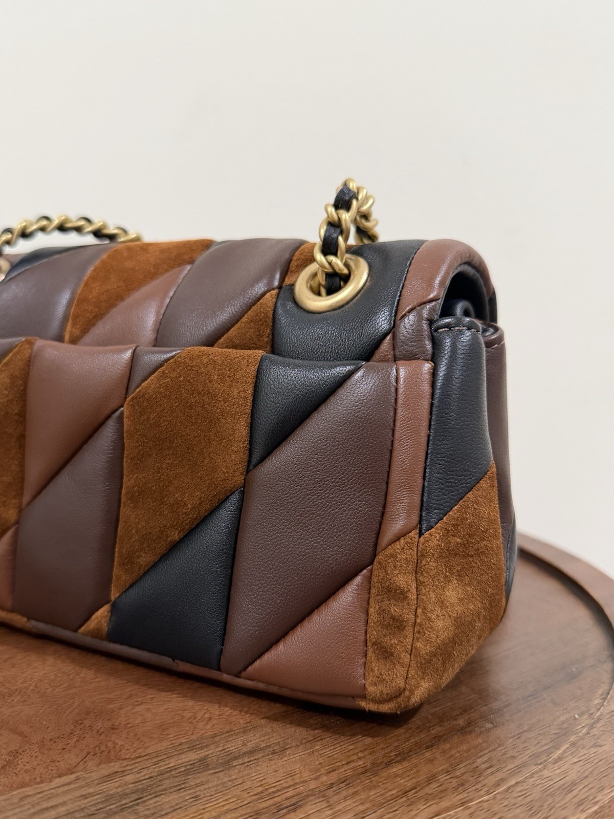 Coach quilted patchwork tabby 20 maple shadow brown shoulder bag
