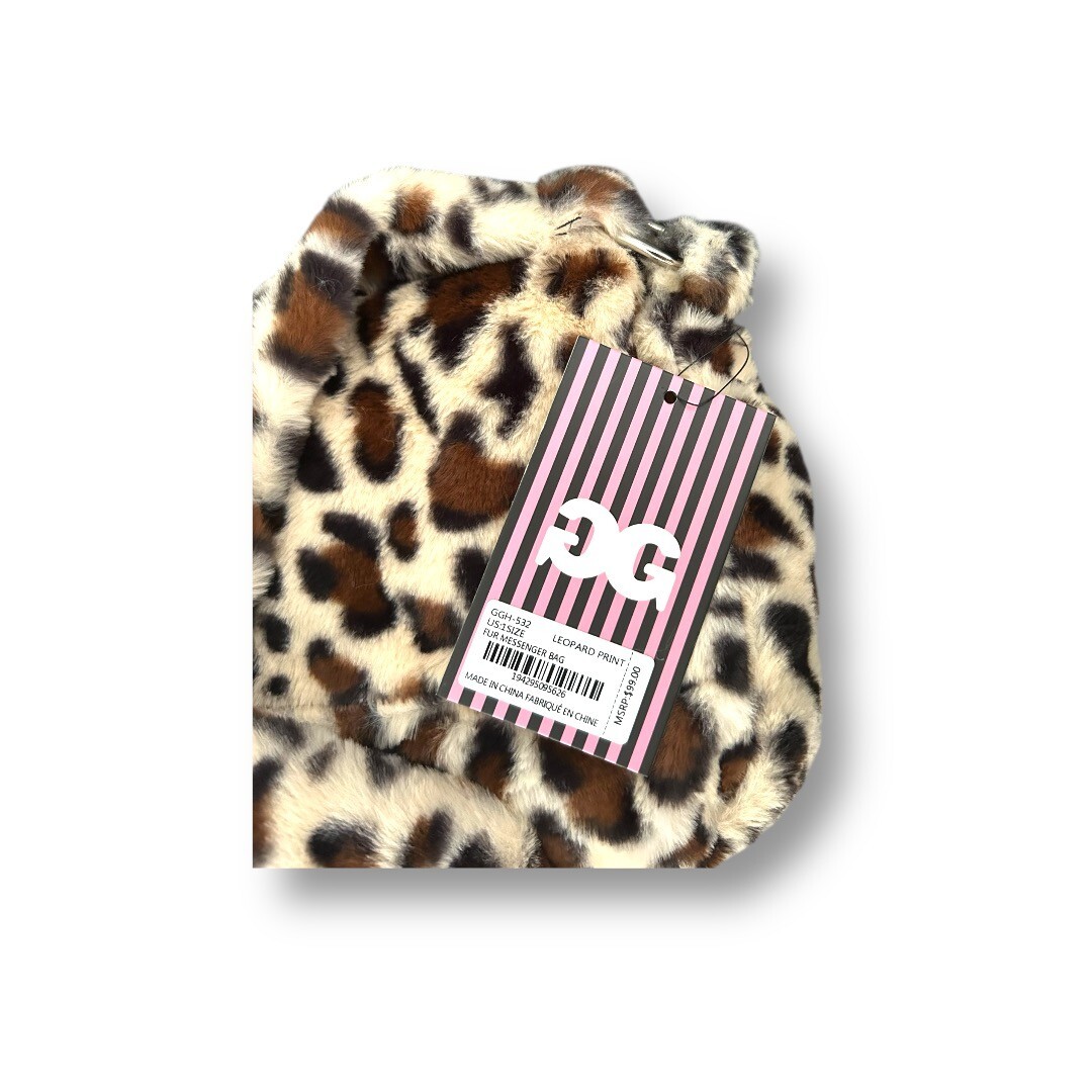New Gilda Paris Leopard Print Faux Fur Crossbody Shoulder Bag Plush Messenger