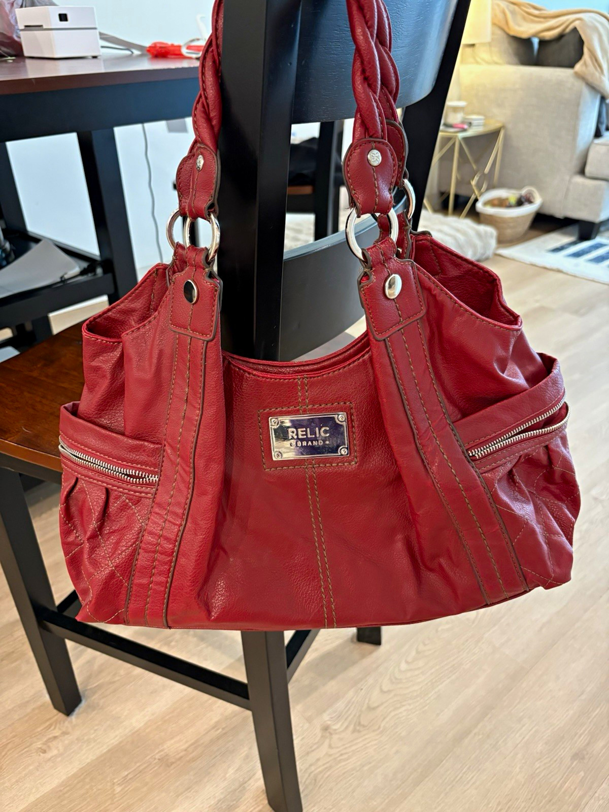 Relic Red Medium Shoulder Bag Braided Strap Detachable Strap Pockets
