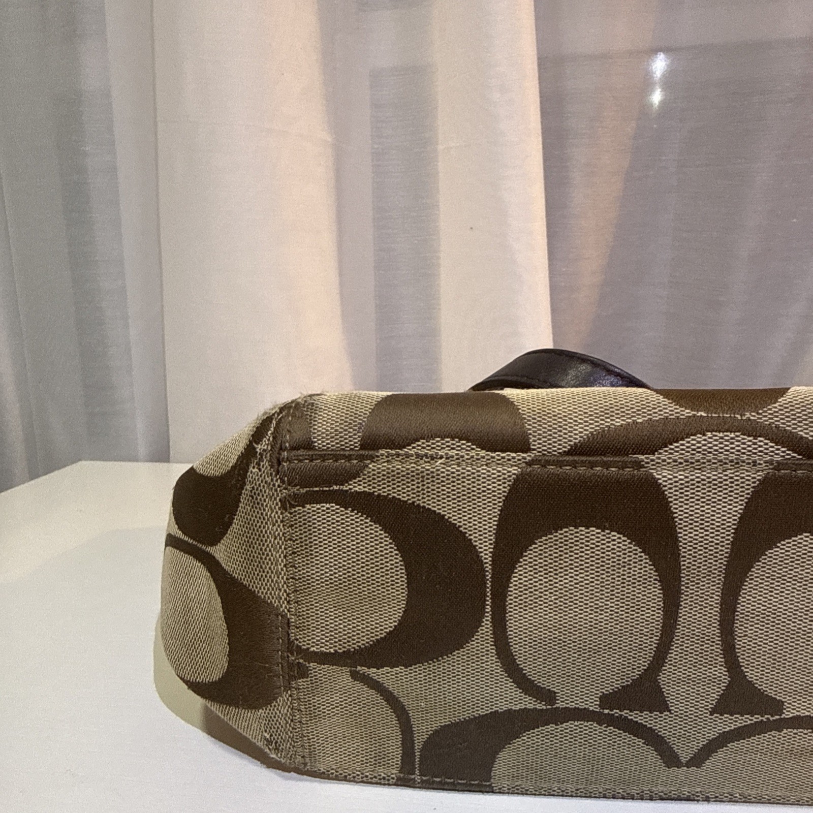 Genuine Coach Khaki/Brown Signature Turnlock Pocket Bag – #B1077-F14659
