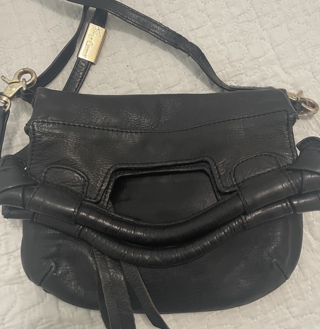 Foley + Corinna Purse Black Pebble Leather City Shoulder Bag Flawed See Pics