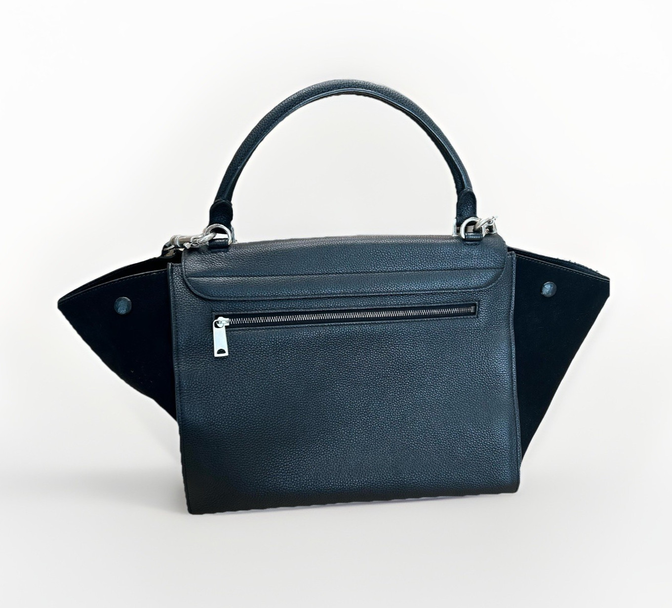 PRE-OWNED CELINE Trapeze Medium Drummed Leather Calfskin Suede Tote Bag – BLACK