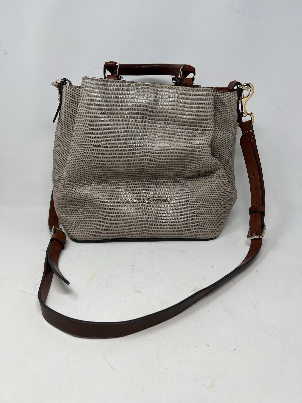 Dooney Bourke Embossed Lizard Large Barlow Bone Shoulder Bag Purse