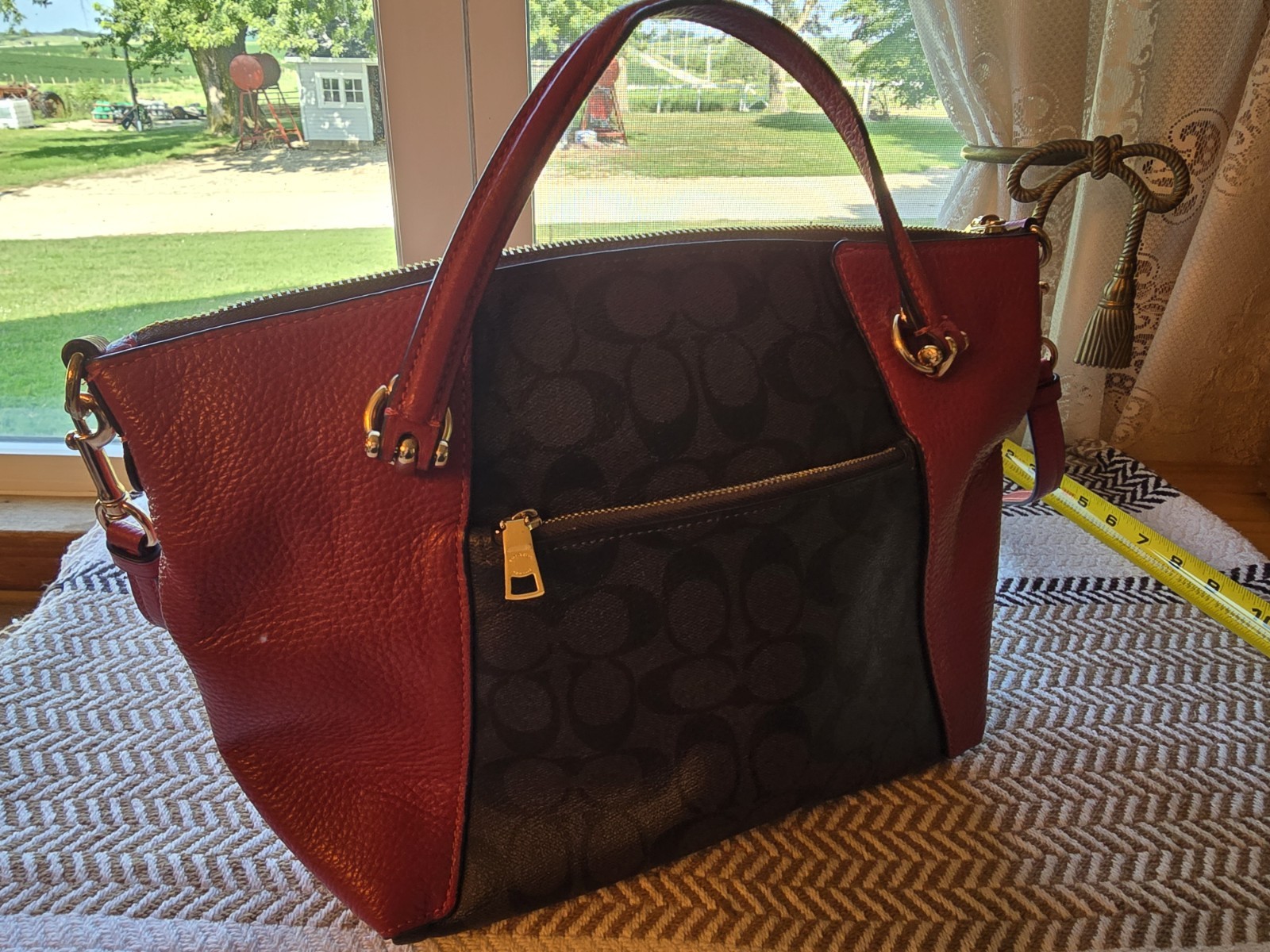 NWT COACH Casey Satchel Signature Canvas Leather Bag In Brown/Redwood C6230