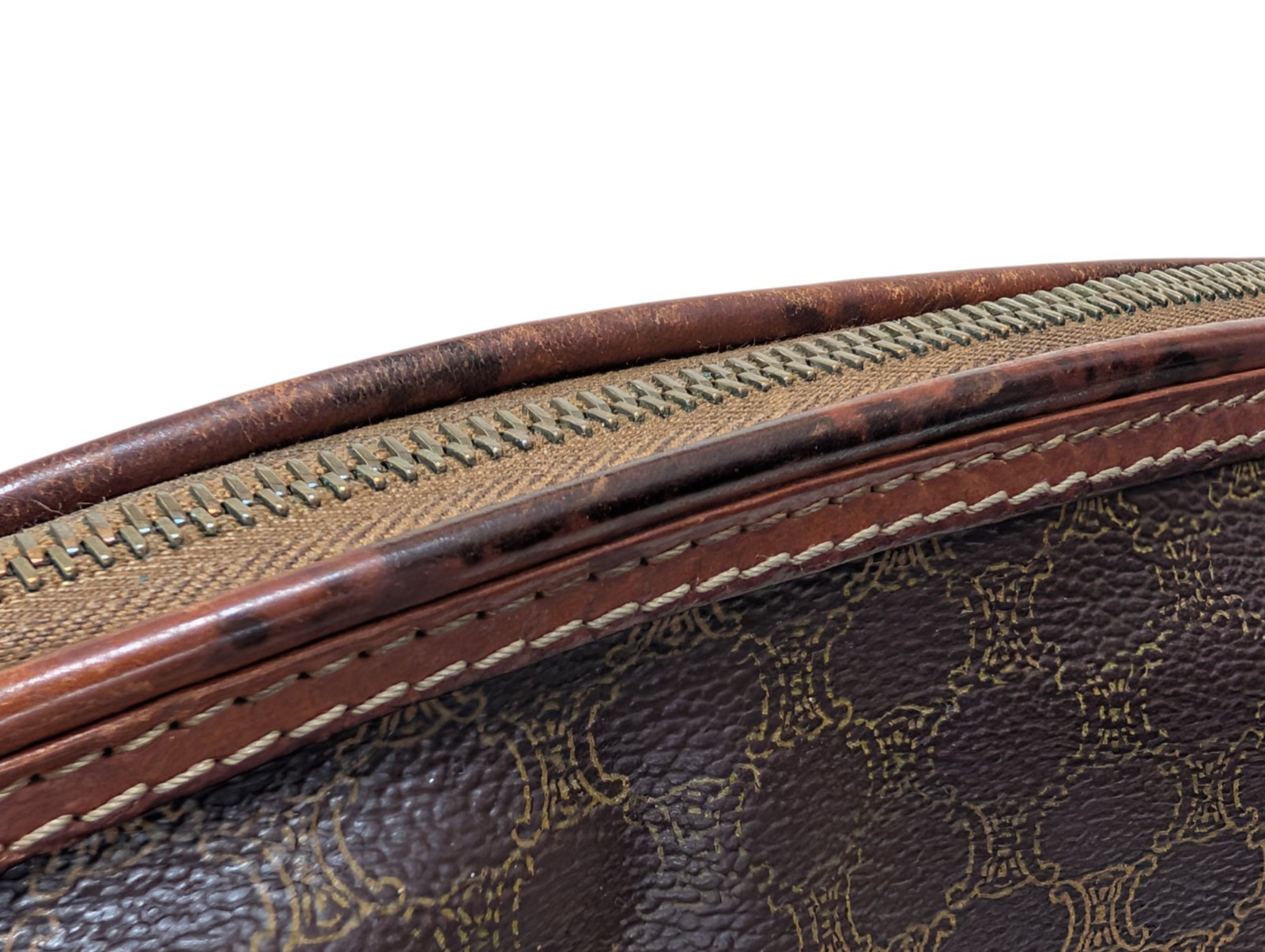 CELINE Pouch Clutch Hand bag Purse Macadam Brown PVC Leather