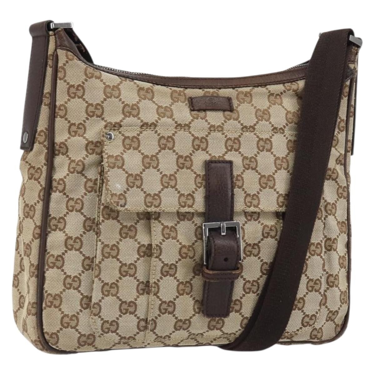 GUCCI GG Canvas Shoulder Bag Beige Silver 114272 Auth mr1759