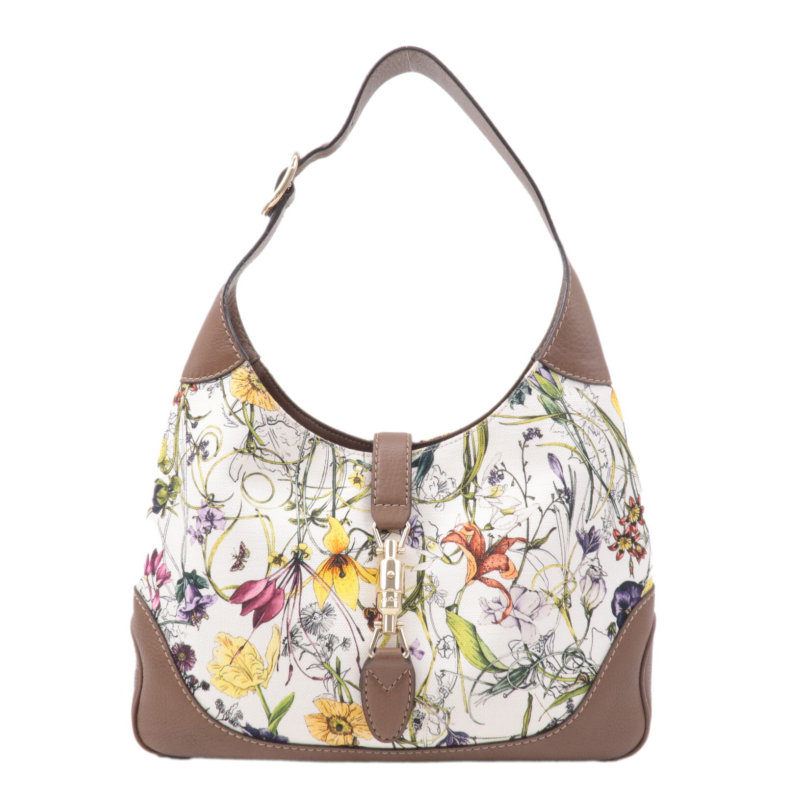 GUCCI New Jackie Flora Shoulder Bag Canvas Leather 277520 Auth Used