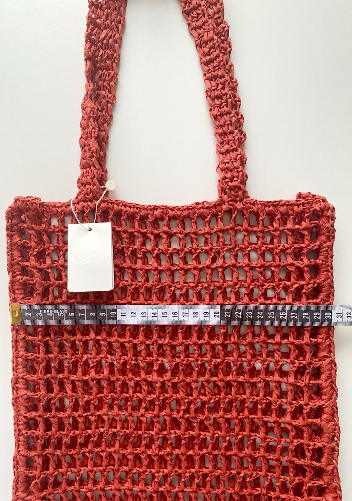 COTTON ON BODY Open Weave Paper Straw Crochet Tote Bag Color Lobster Red