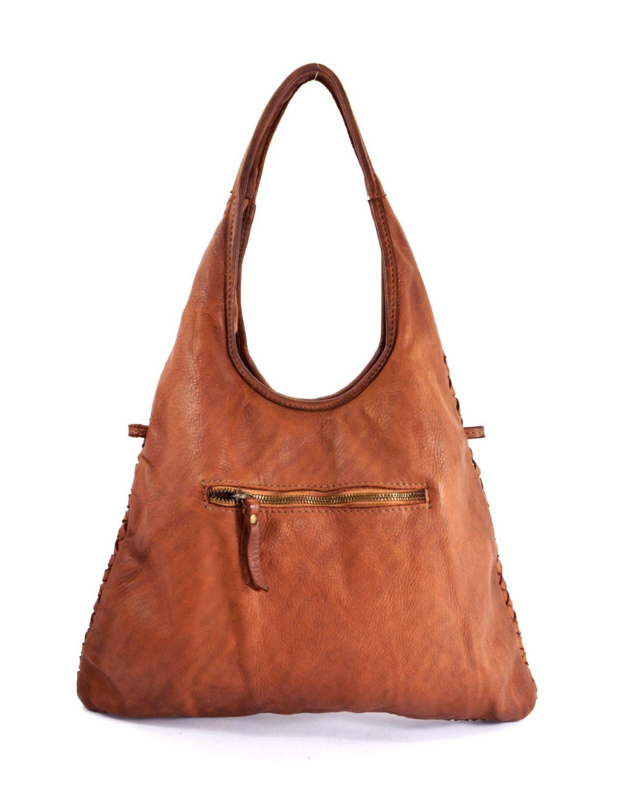 ITALIAN HAND-WOVEN VINTAGE-WASHED CALF LEATHER HOBO SHOULDER BAG – MADE IN ITALY