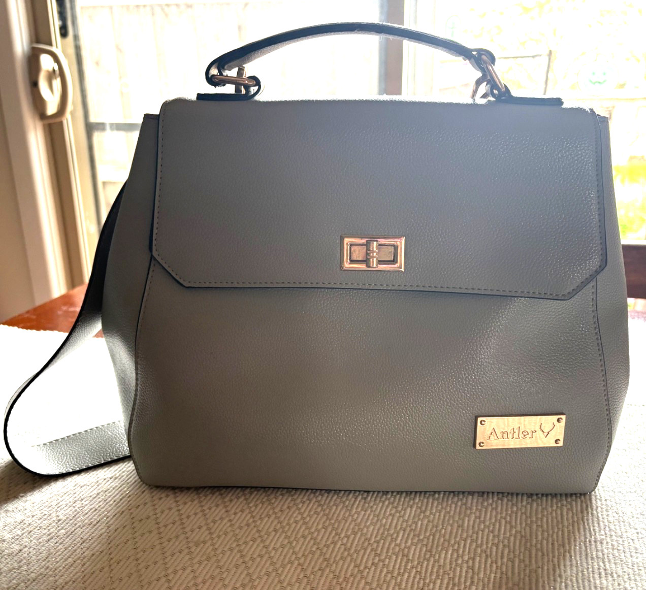 Antler Crossbody Handbag in Grey Faux Leather