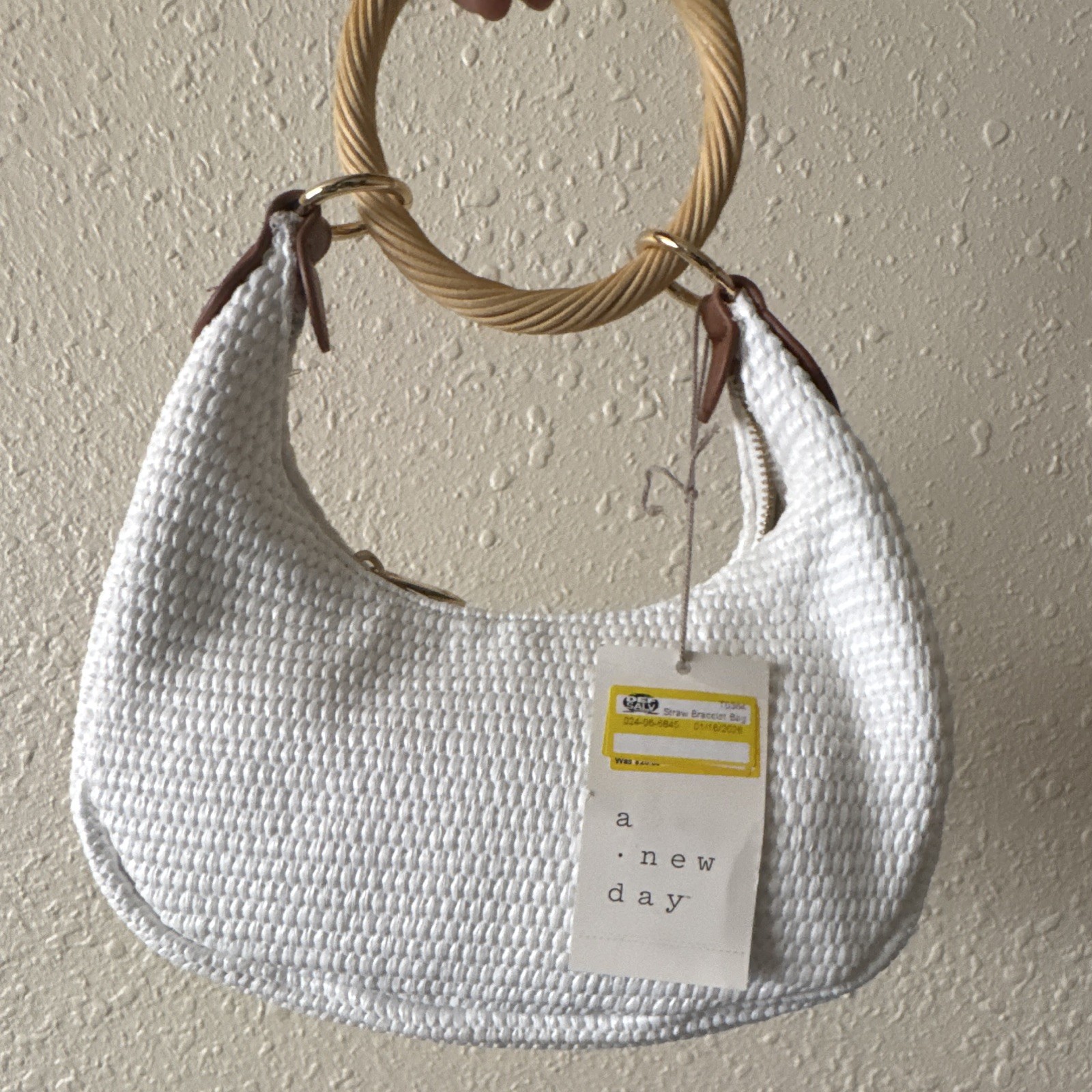 A New Day Women’s One Size White Top Handle Bag Zip Closure, Gold Hardware