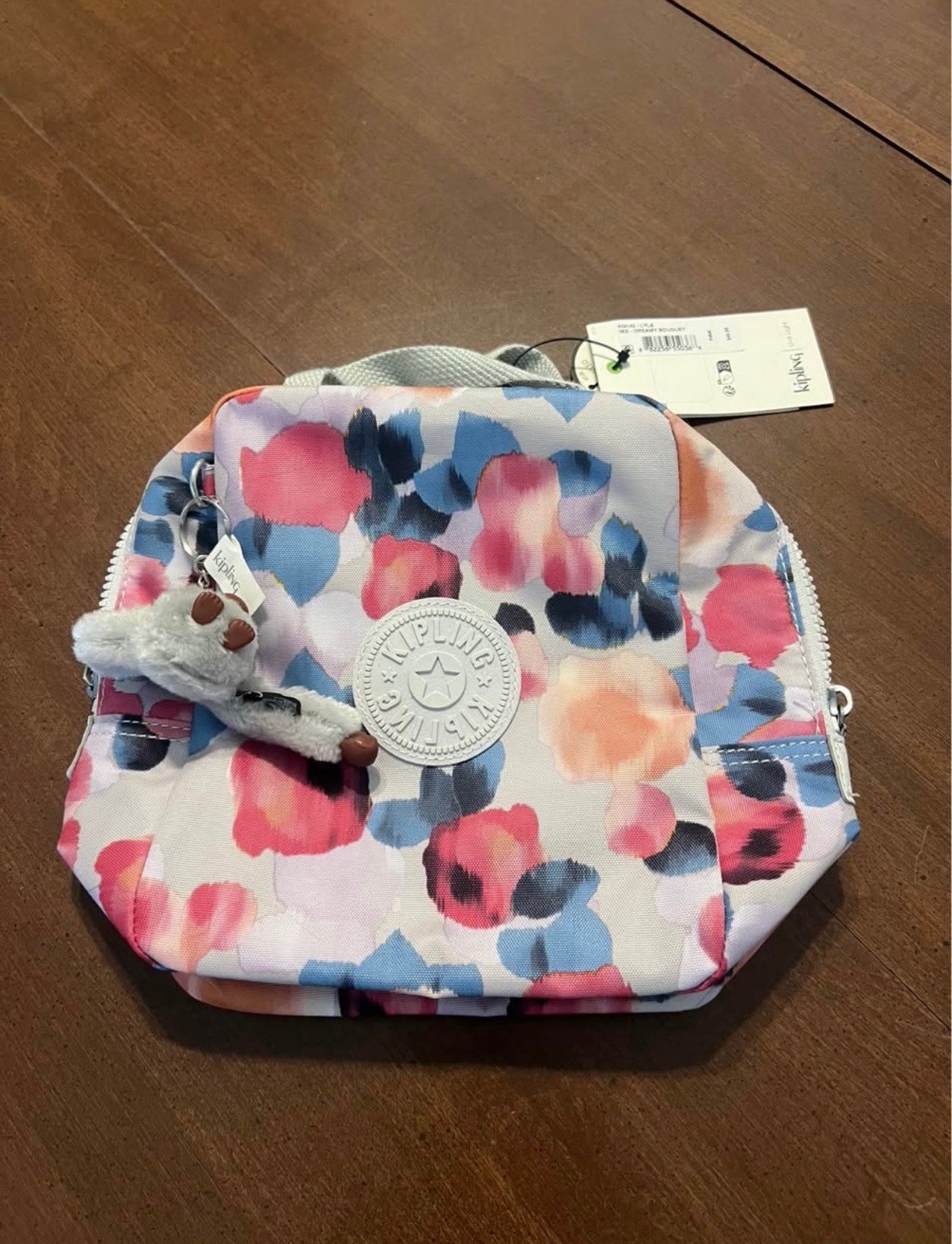 Kipling Women’s Mini Floral Backpack Zip Pockets Monkey Keychain