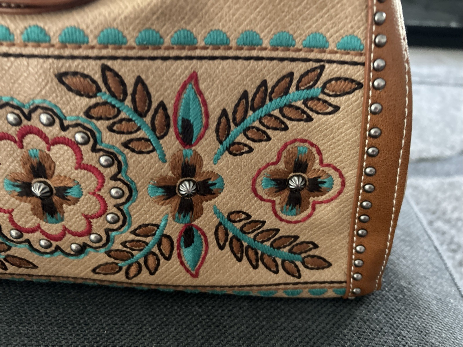 Montana West Purse Vintage Embroidered Studded Satchel Bag Turquiose