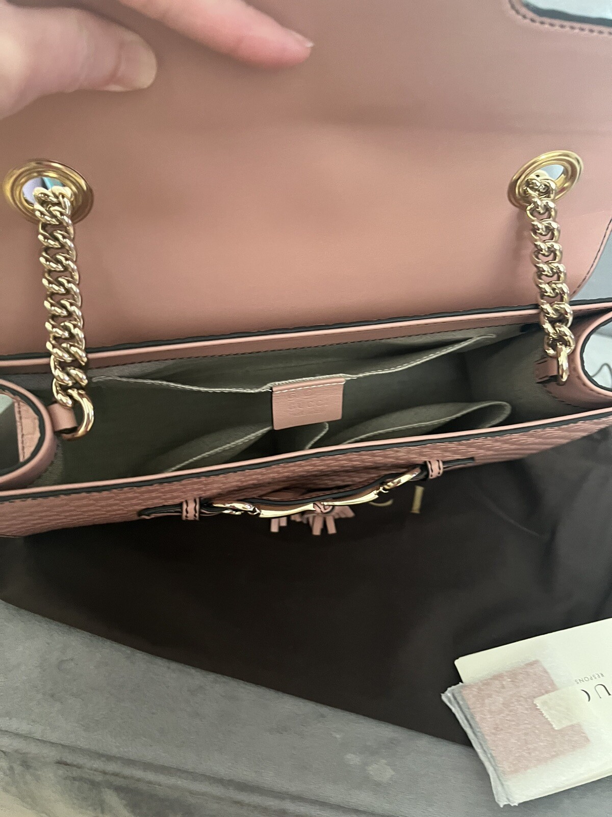 NWT Authentic GUCCI Blush PInk Guccissima Logo Leather Horsebit Emily Bag