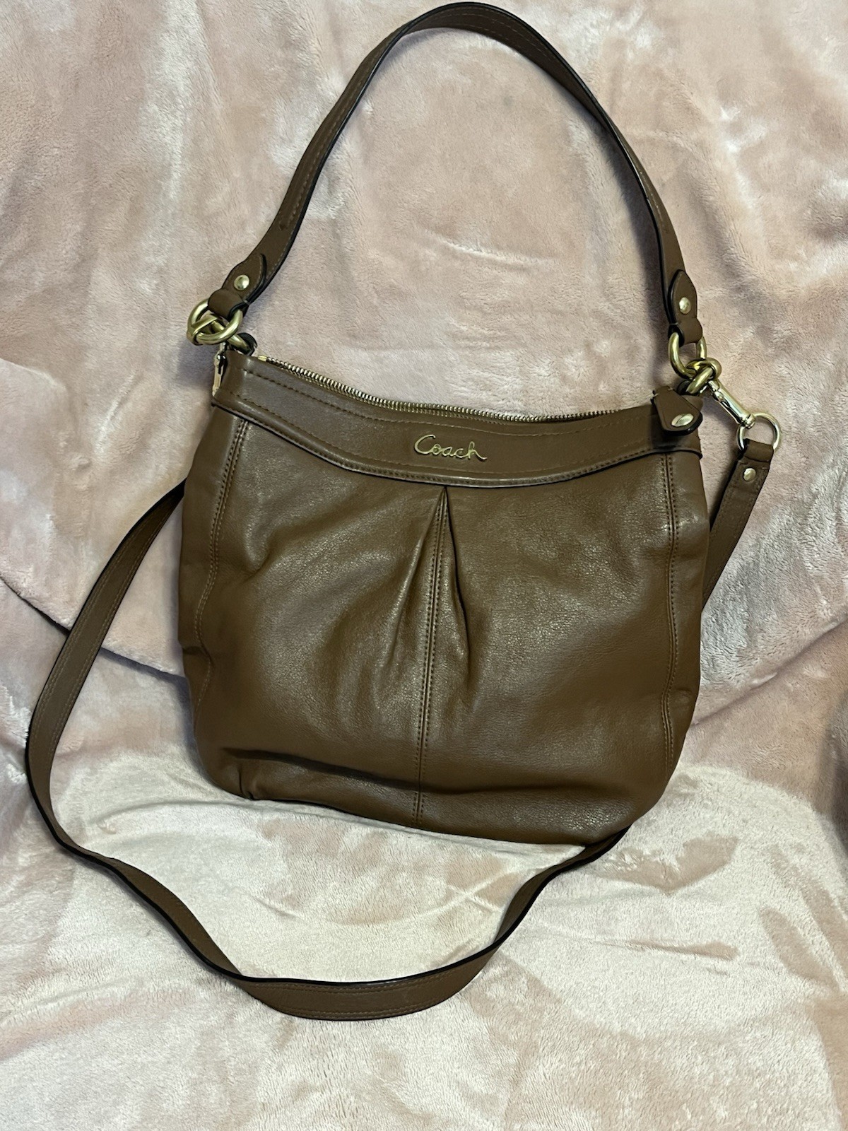 Coach Ashley Camel Pleated Leather Hobo Bag Cross Body Shoulder No. K1281-F20114
