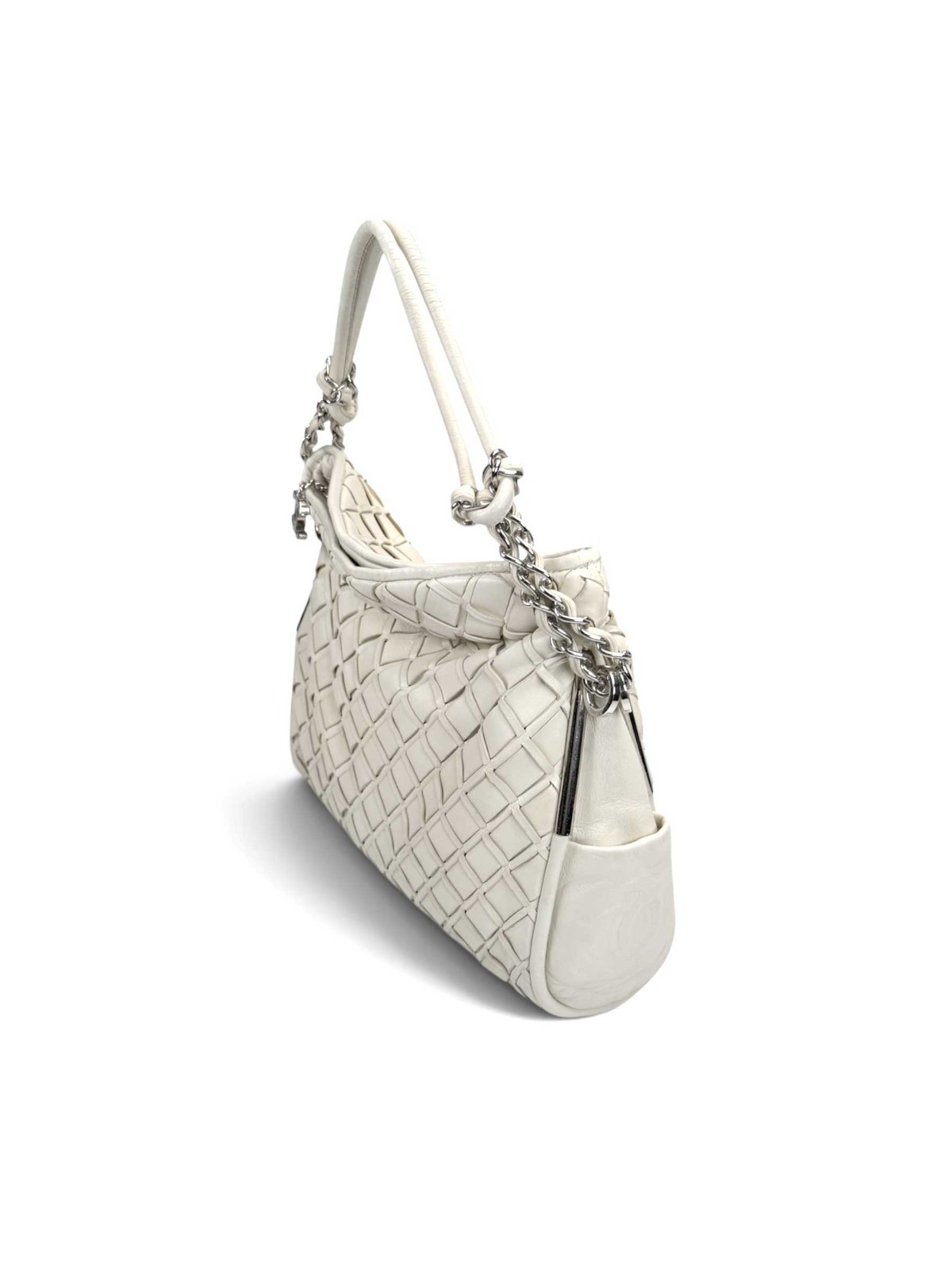 CHANEL Small Ultimate Soft Sombrero Hobo White Lambskin Silver Hardware