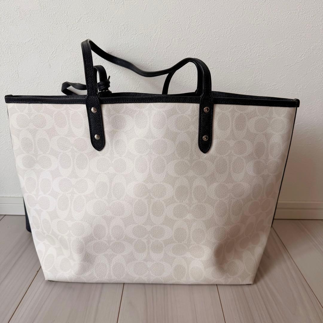 COACH F36658 Reversible City Tote PVC Canvas Leather Navy White Rare Authentic