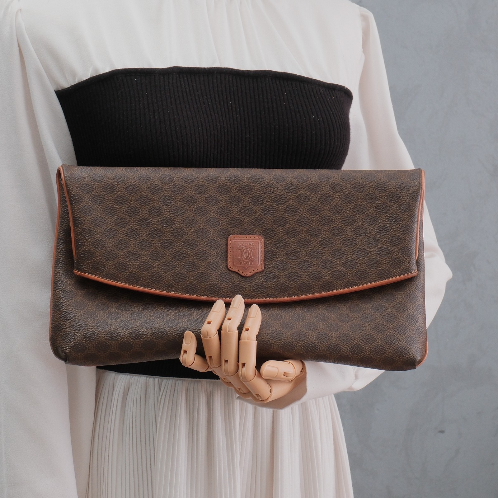 CELINE Clutch Hand bag Purse Macadam Brown