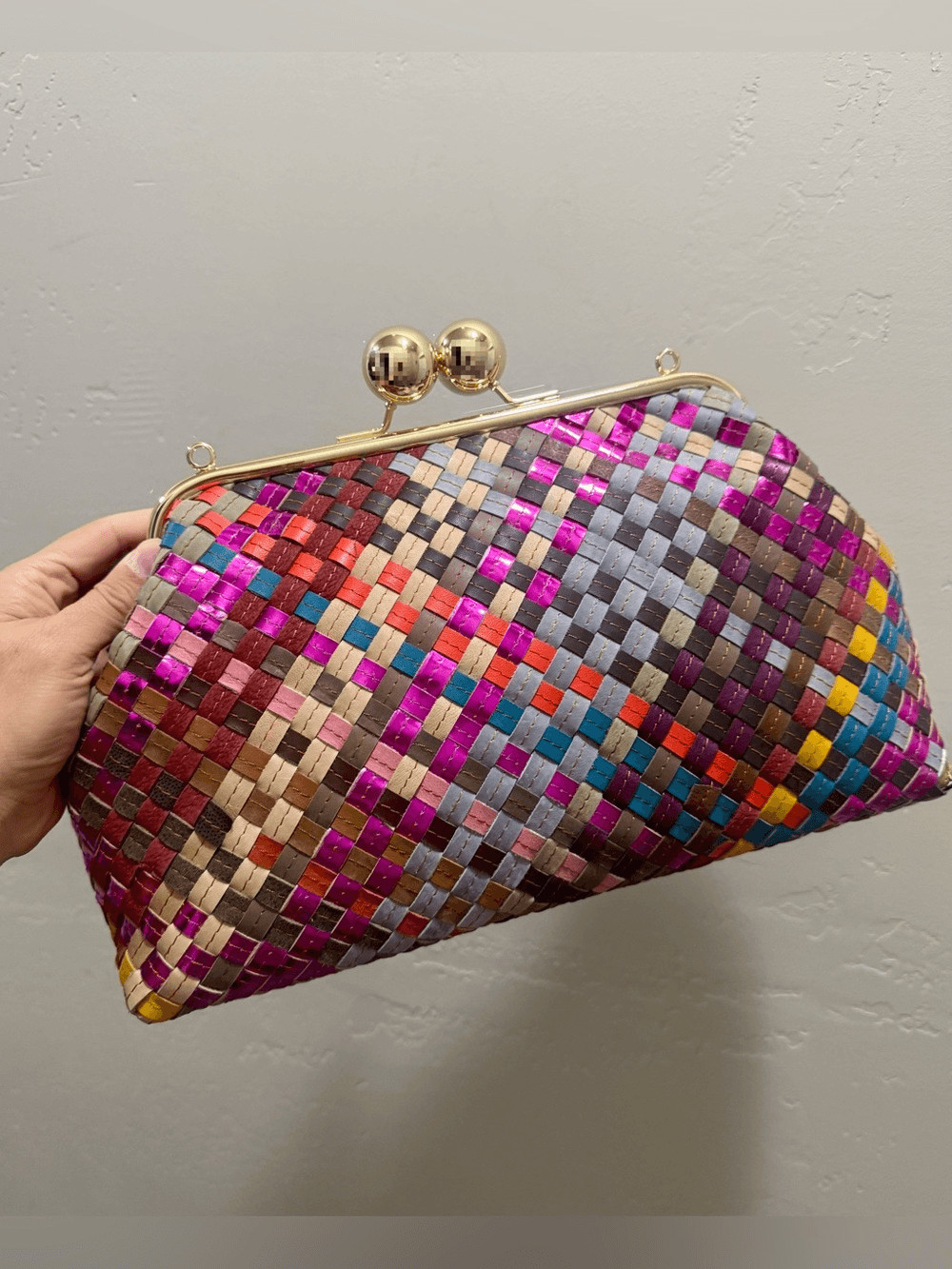 Handmade & Handwoven Leather Retro Style Rare Large Ball kisslock Frame Bag