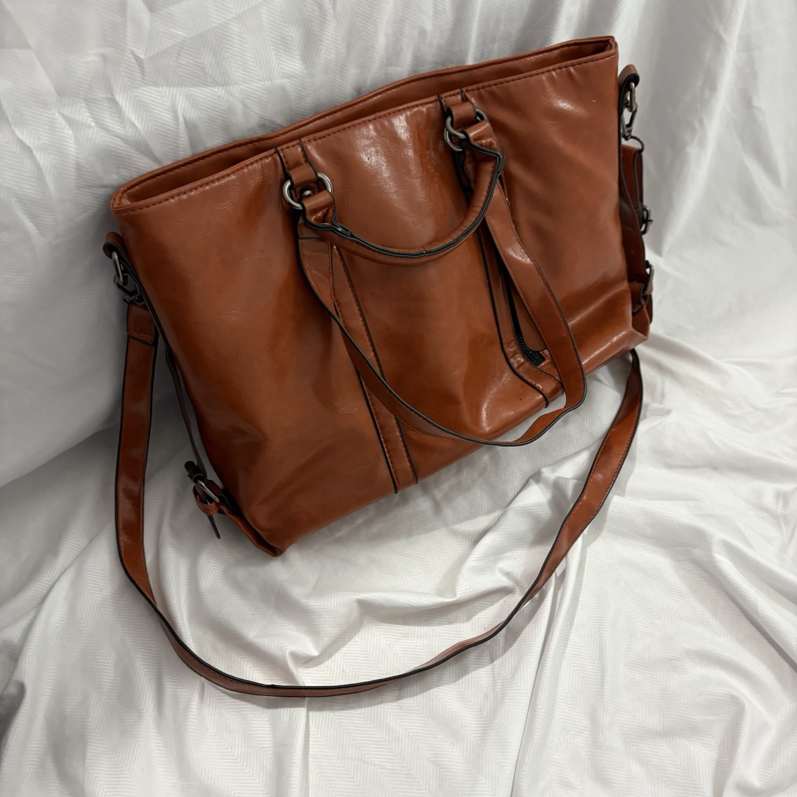 Burnt Sienna Color Casual Work Bag Purse Leather Handles And Strap