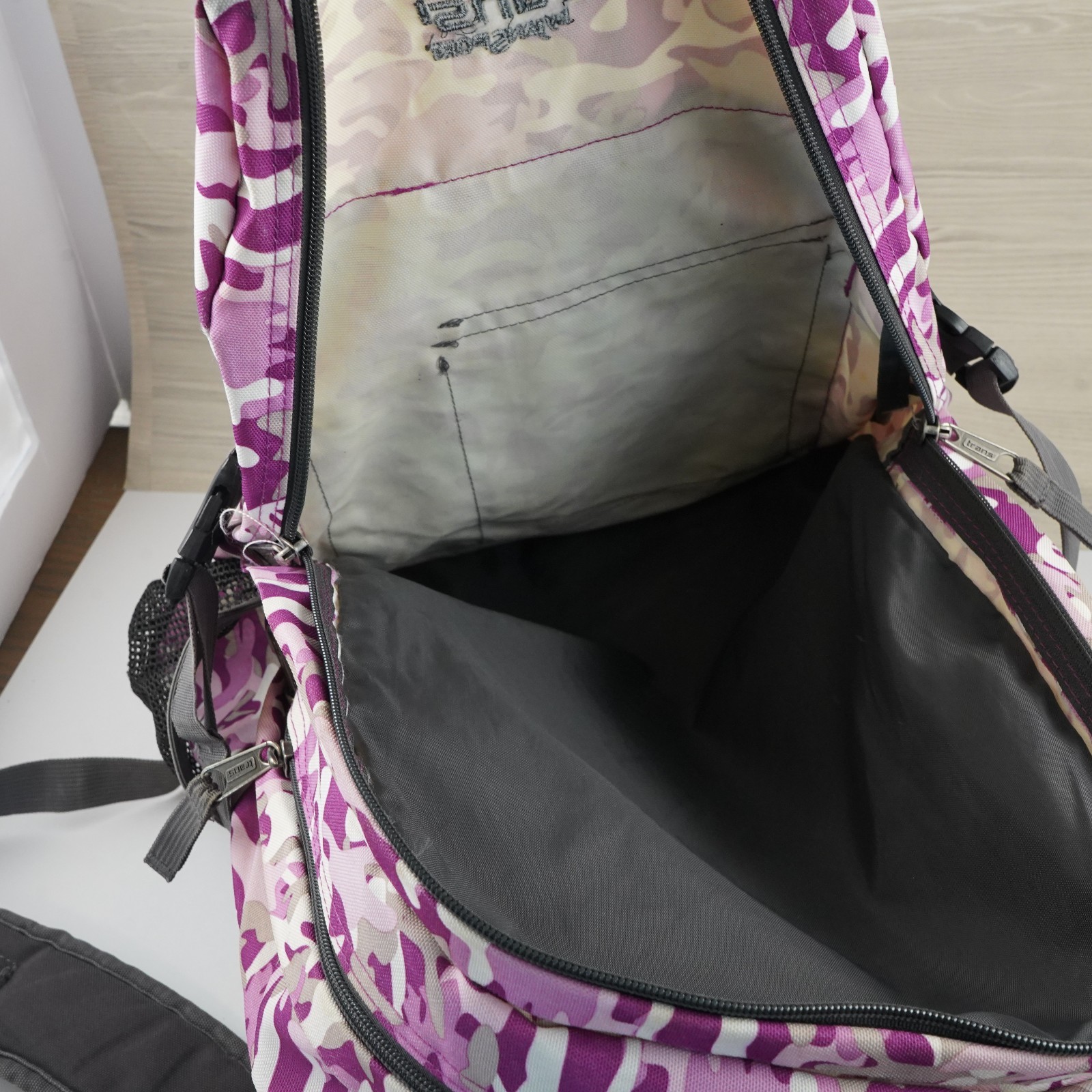 Trans by JanSport Backpack Camouflage Camo Large Expandable Pink Gray