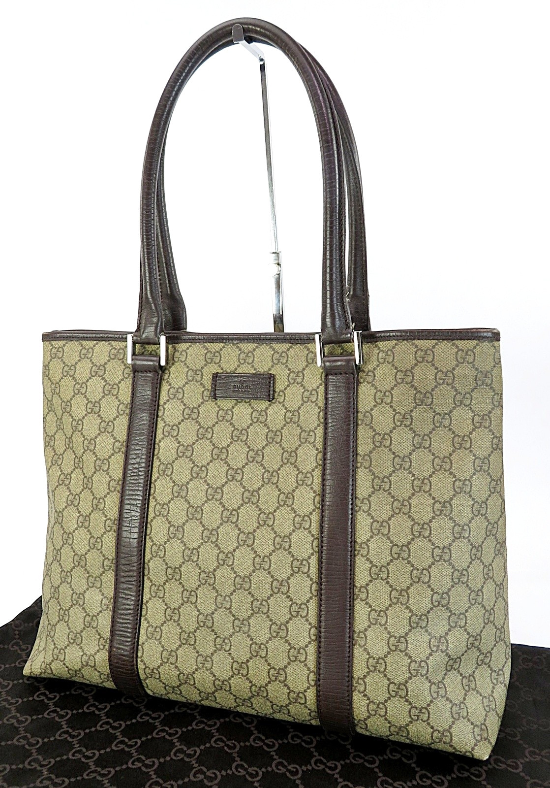 Authentic GUCCI Brown GG PVC Canvas and Leather Supreme Tote Bag Purse #62184