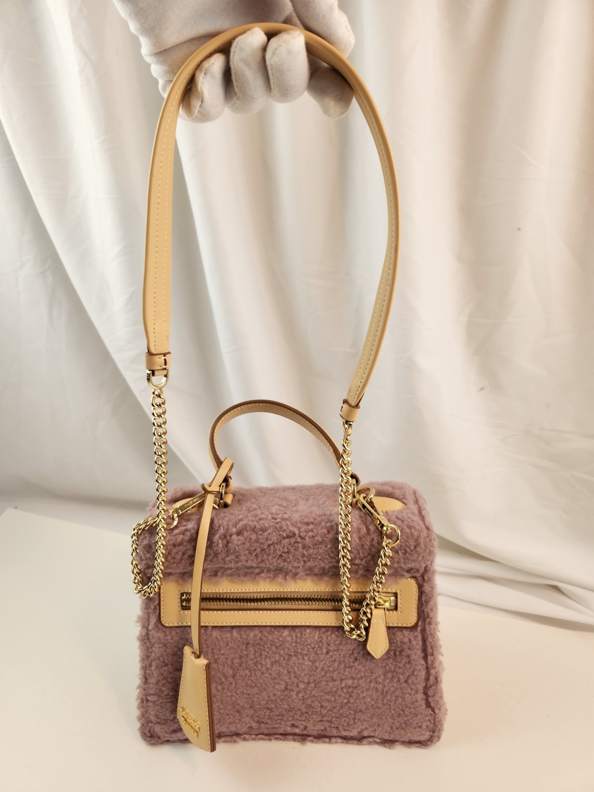 Authentic Samantha Thavasa Faux Fur Satchel Bag Hand Shoulder Crossbody Chain ST