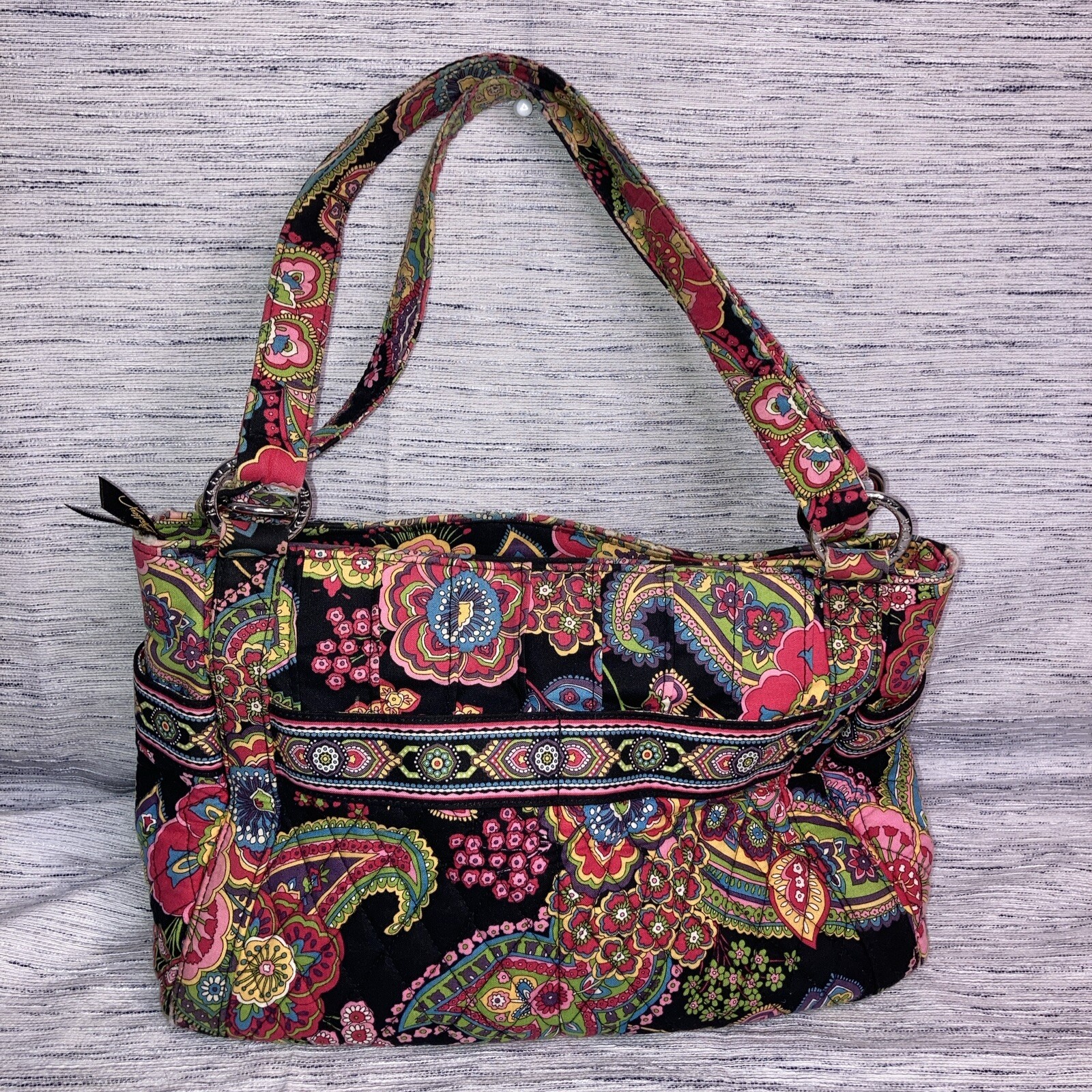 Vera Bradley Symphony In Hue Stephanie Purse Handbag Pleated Black Pink Paisley
