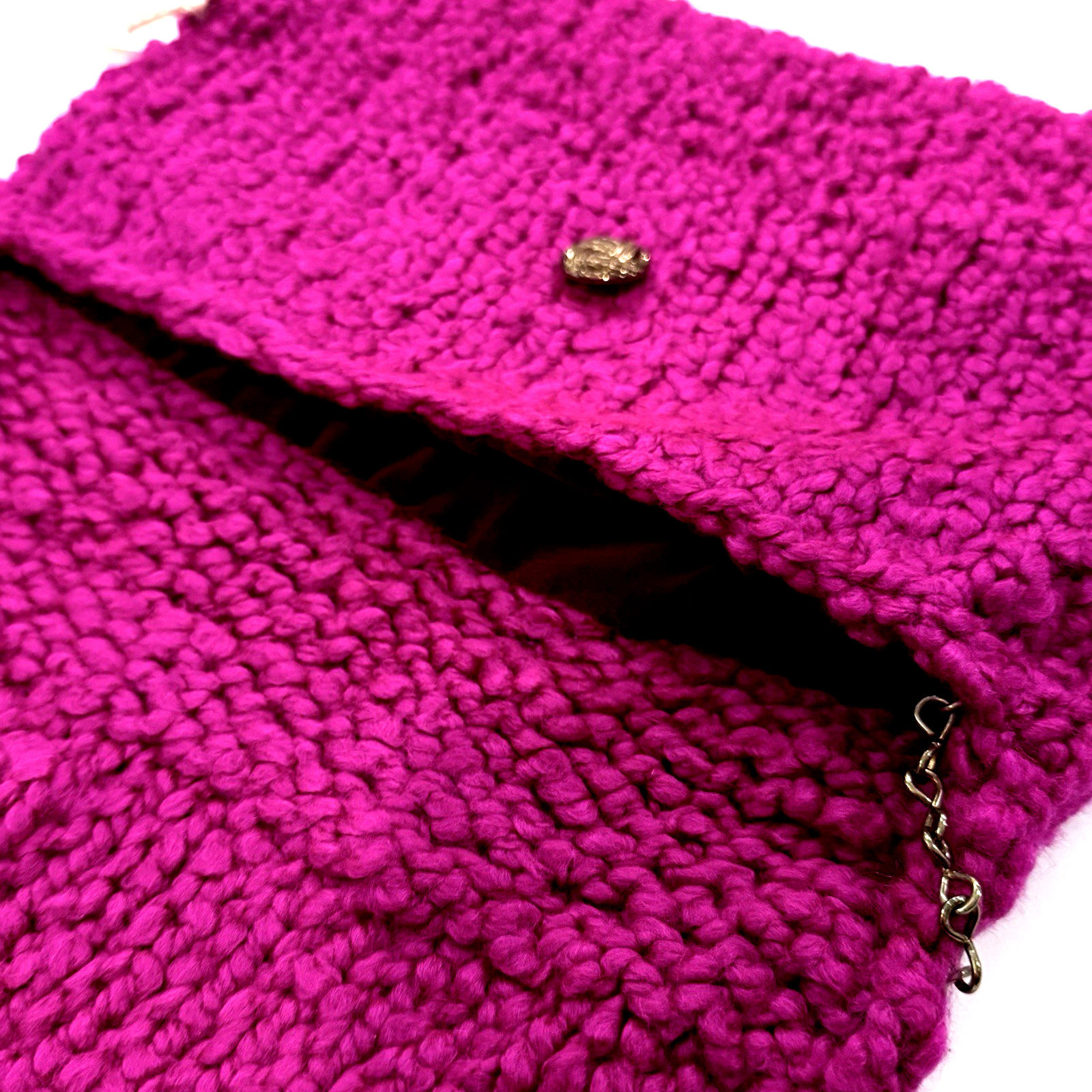 Handmade Beaded Fringe Shoulder Bag Purse 9″ x 13″ Pink Boho Crochet Knit Hippie