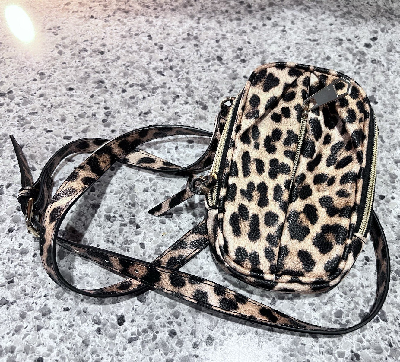 Cato Leopard Print Small Crossbody Bag Zip Closure Adjustable Strap Pockets