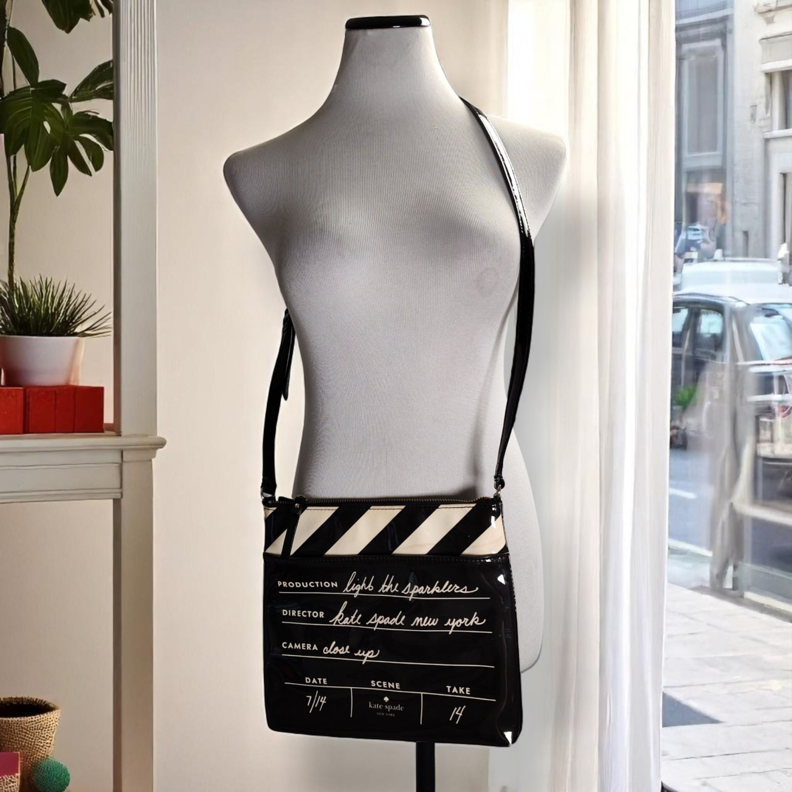 Kate Spade Light the Sparklers PU Patent Leather Movie Clapboard Crossbody Purse