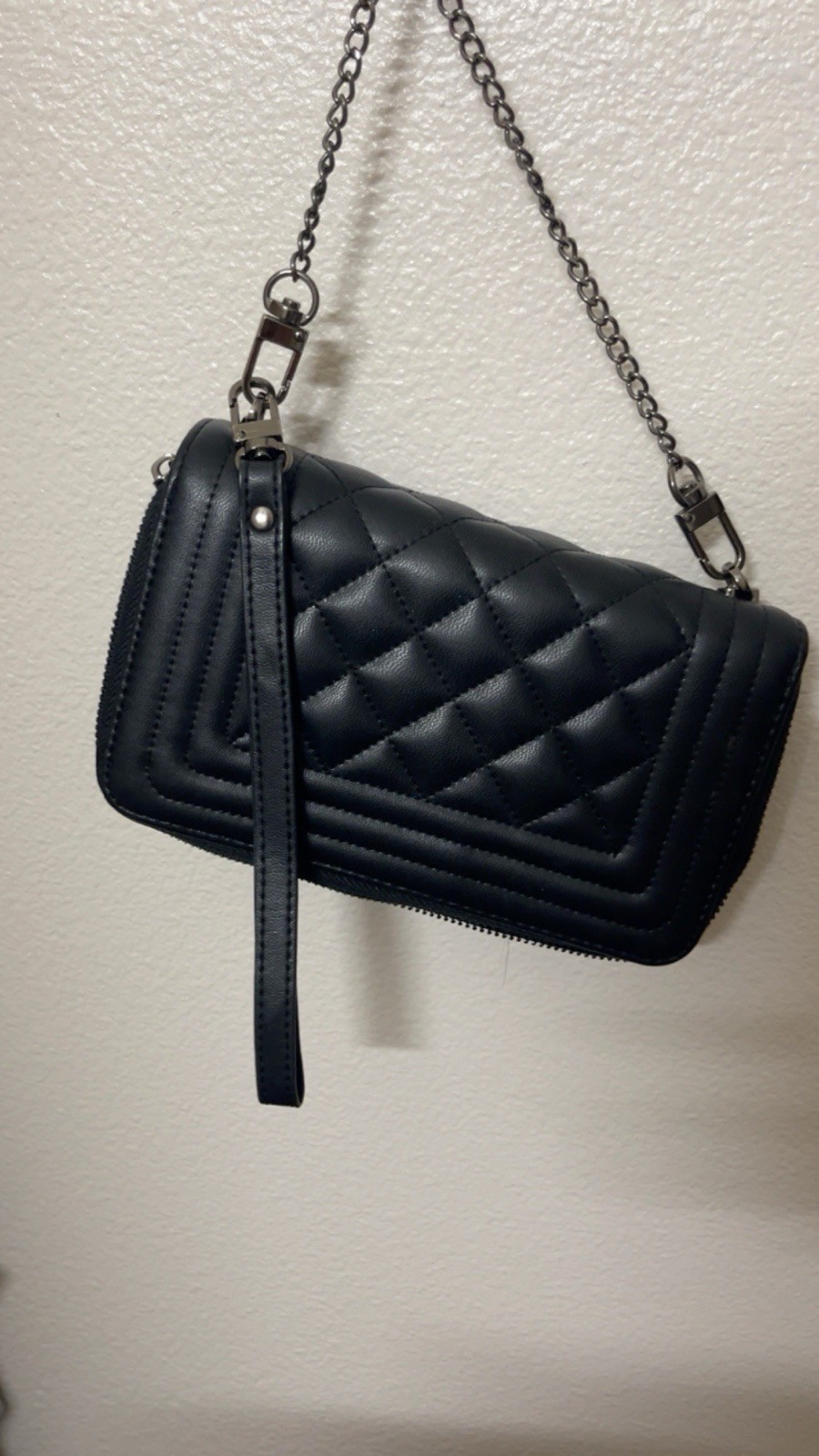 Chanel Black Quilted Leather Zip Around Continental Wallet Burgundy Interior