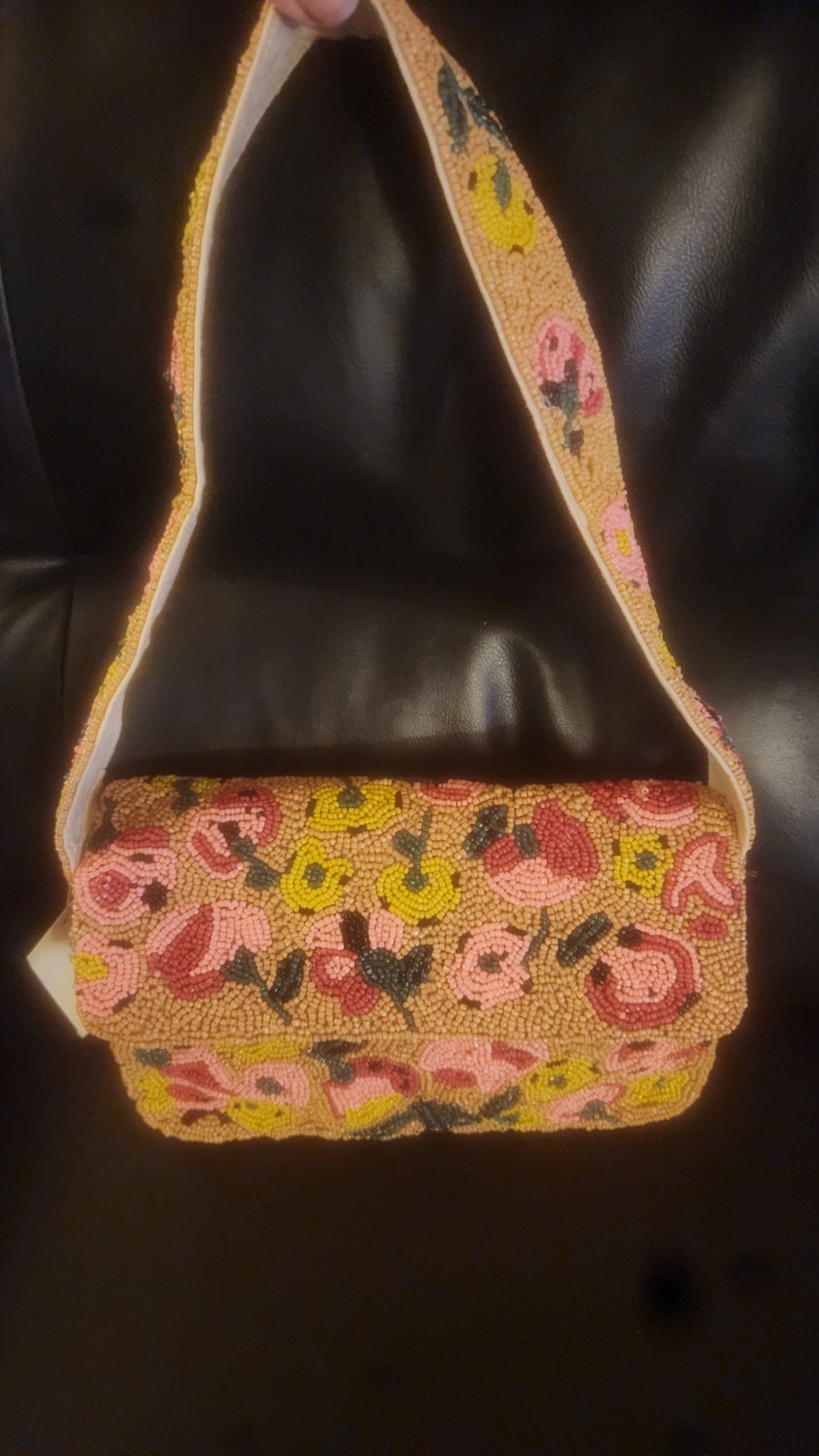 ON 34TH Floral Beaded Shoulder Bag NWT One Size Pink Yellow Bead Purse Macy’s
