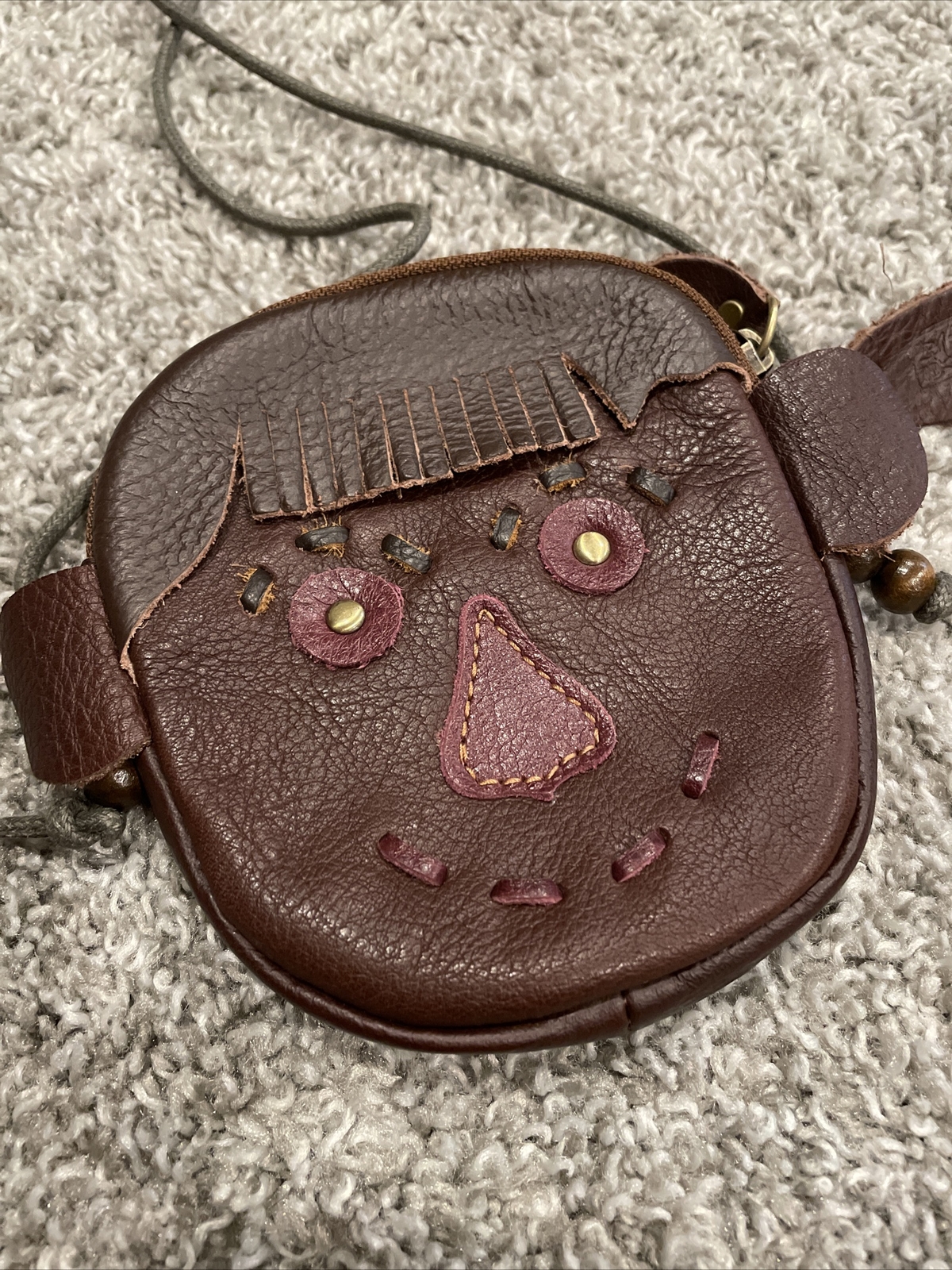 Women’s Brown Leather Voodoo Pouch Purse Shoulder Bag New Zip 4.5×5.5