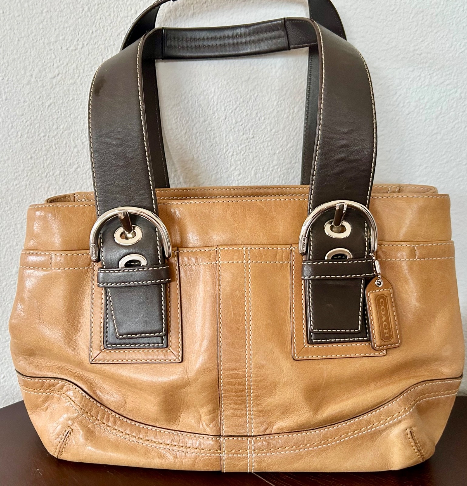 Clean Tan and Brown Leather Coach Soho Shoulder Bag