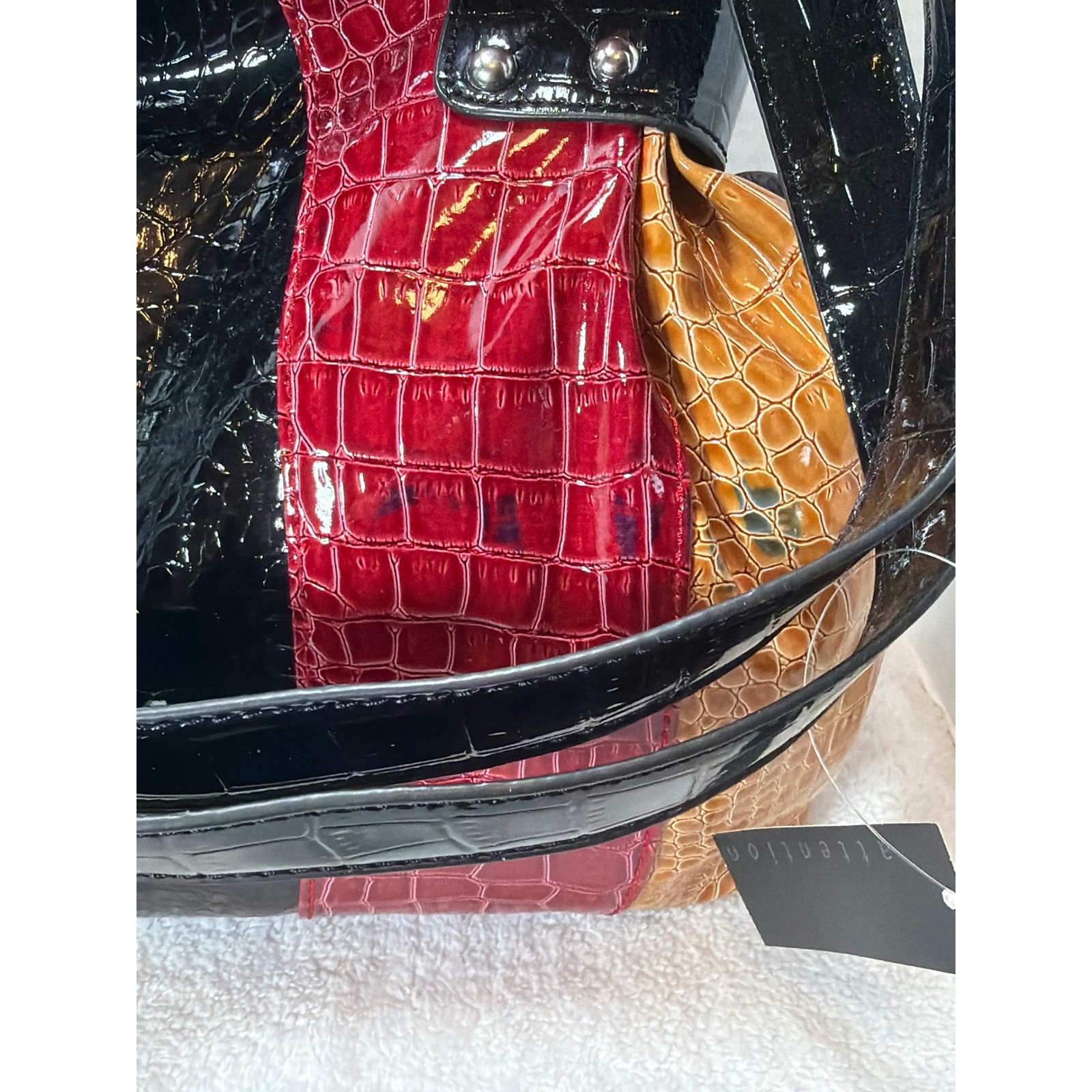 VTG NWT Y2K Attention Women’s Multicolored Faux Croc Patent Leather Tote Bag