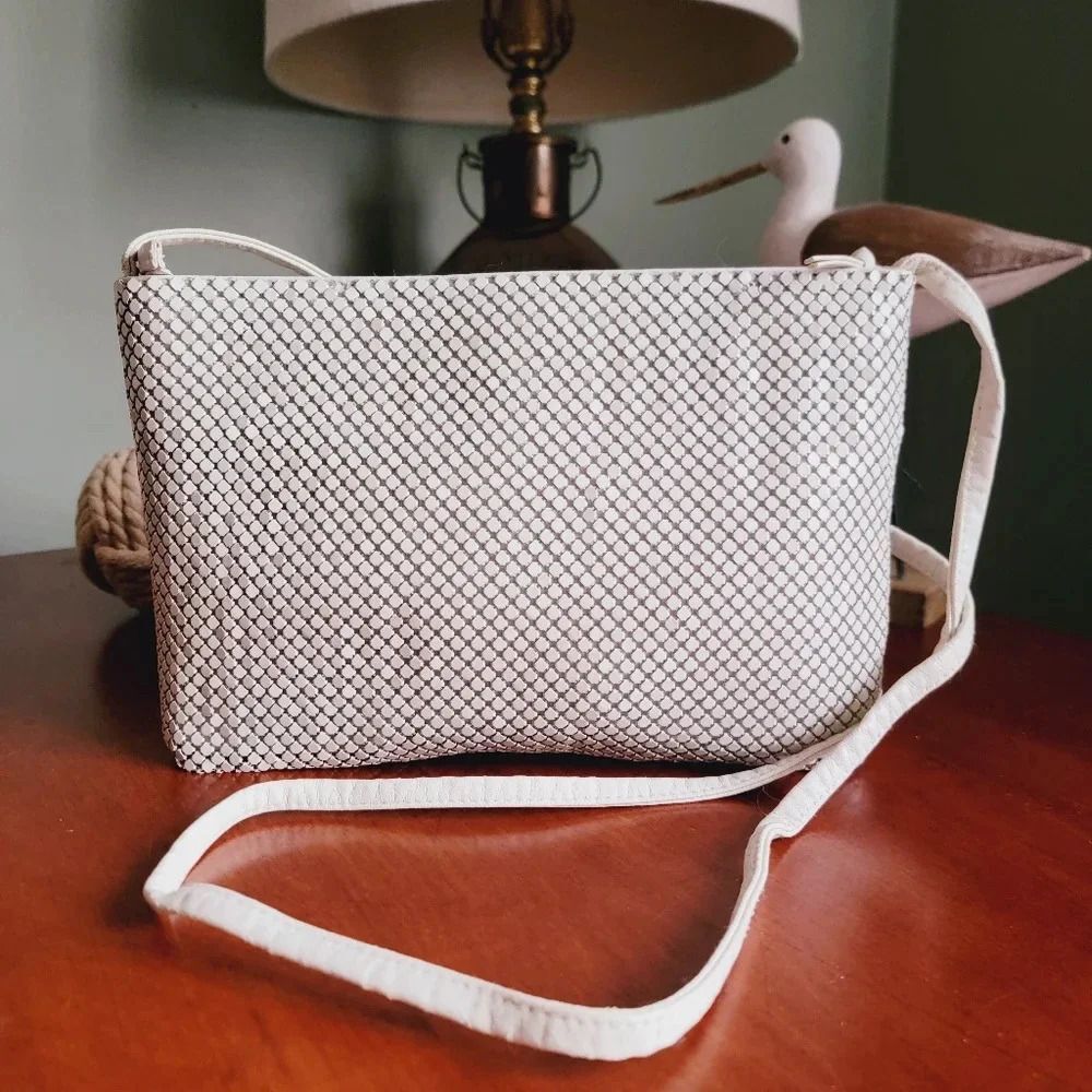 Whiting & Davis Vintage Ivory Mesh Enamel Crossbody Shoulder Bag