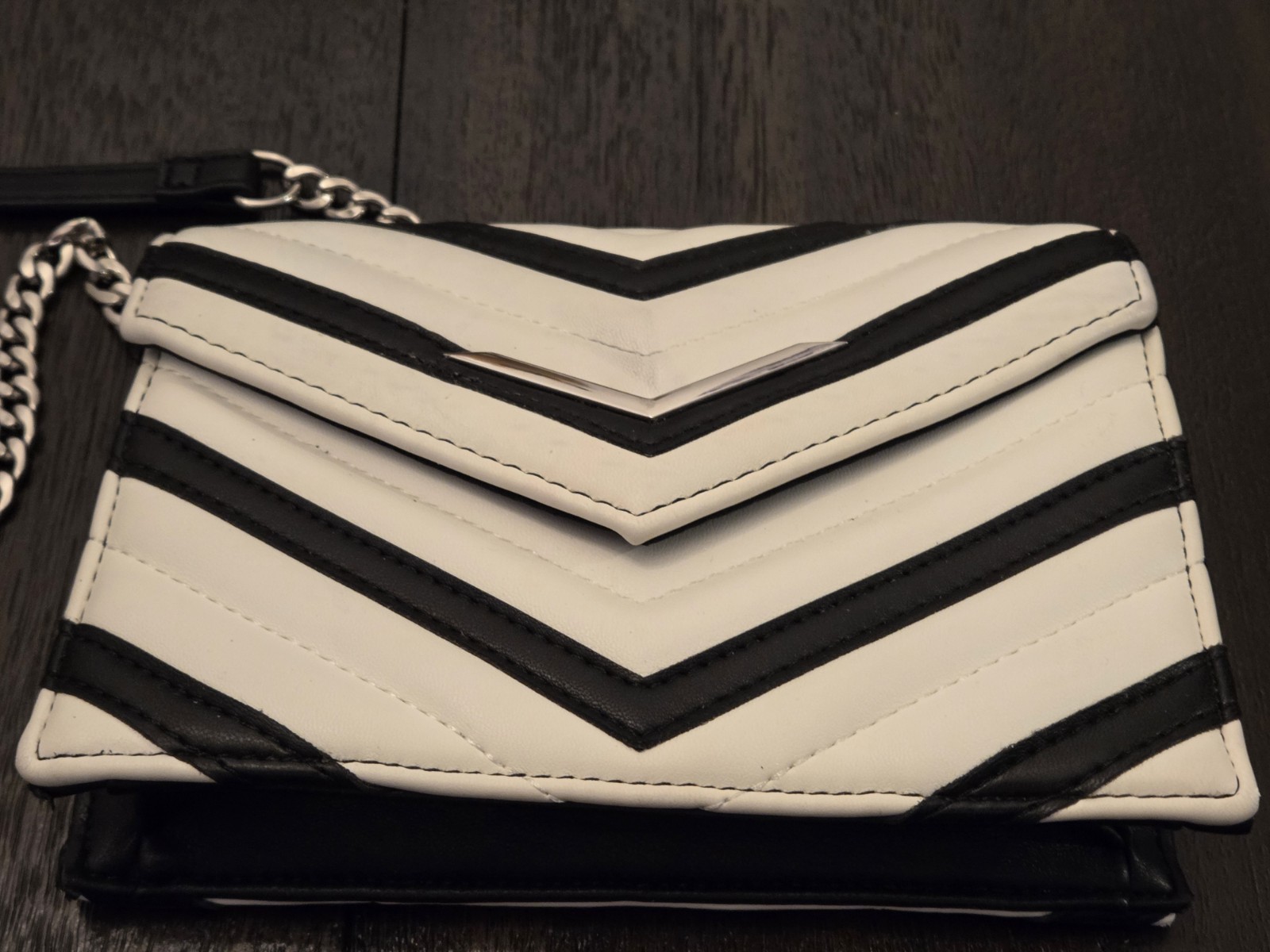 Express Black & White Chevron Stitch Quilted Crossbody Bag