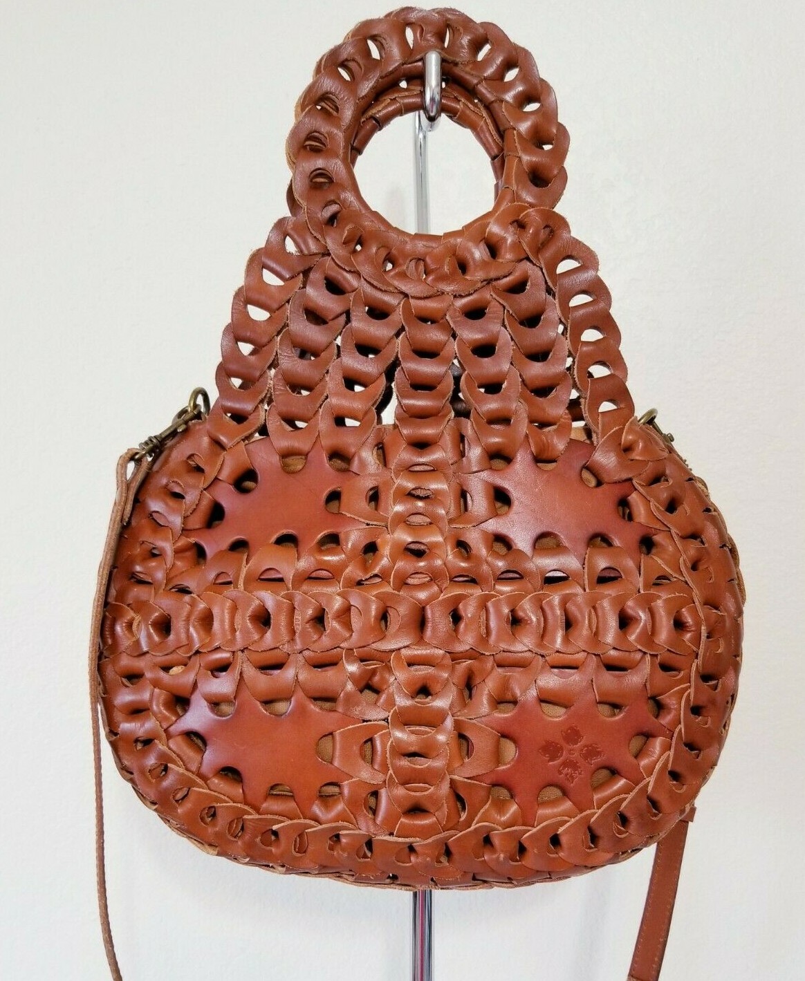 PATRICIA NASH TAN TICCI Chain Link GENUINE ITALIAN LEATHER CROSSBODY HANDBAG