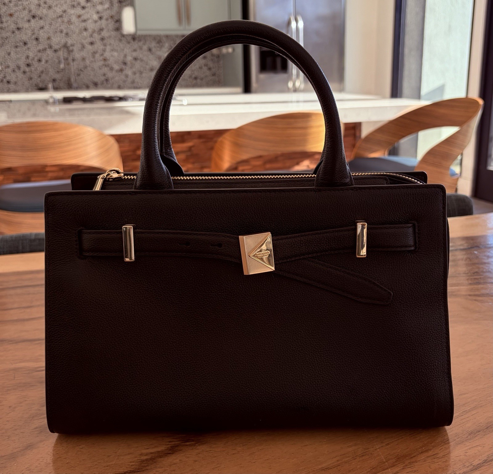 KATE SPADE Deco Medium Satchel Crossbody Bag Black Pebbled Leather