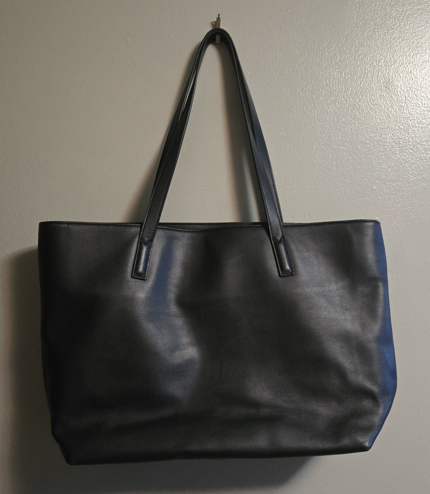 Quince Italian Leather Triple Compartment Tote Women OS Black Work Laptop Bag