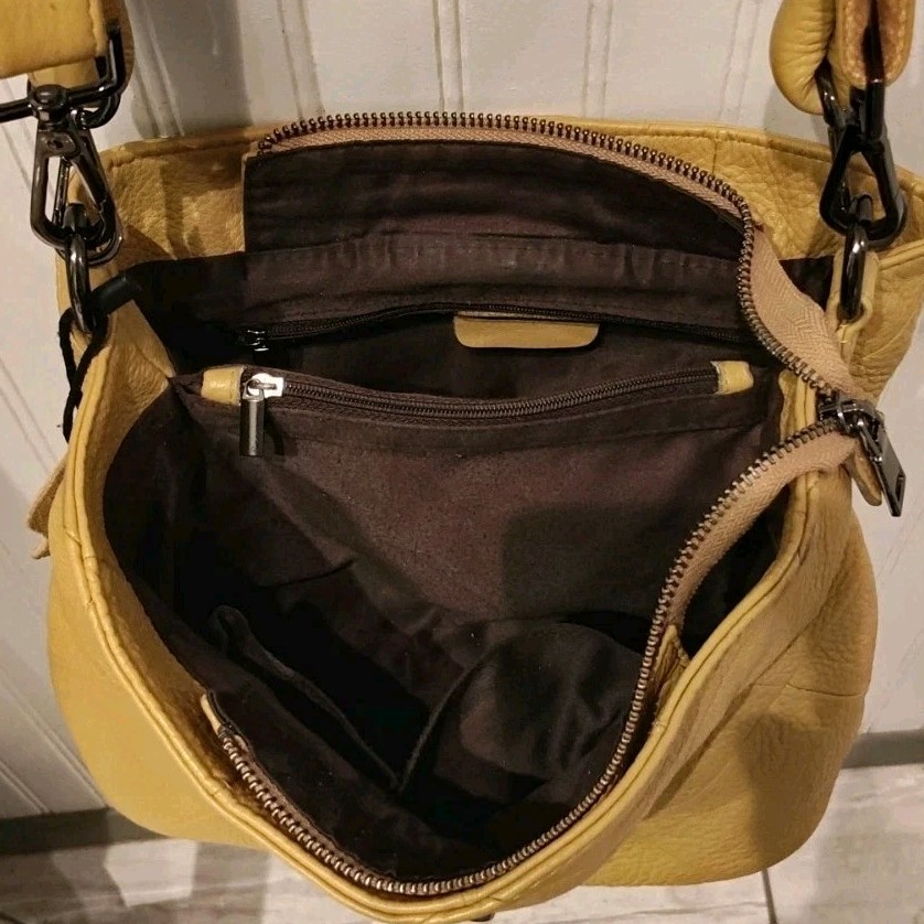 JACK and CHRIS Yellow Leather Shoulder Bag With Handle & Crossbody Strap
