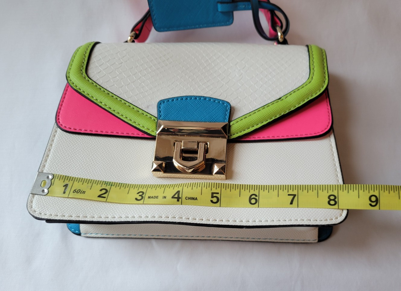 Aldo Etiwen Mini Satchel Purse Colorblock White/Pink/Lime Green