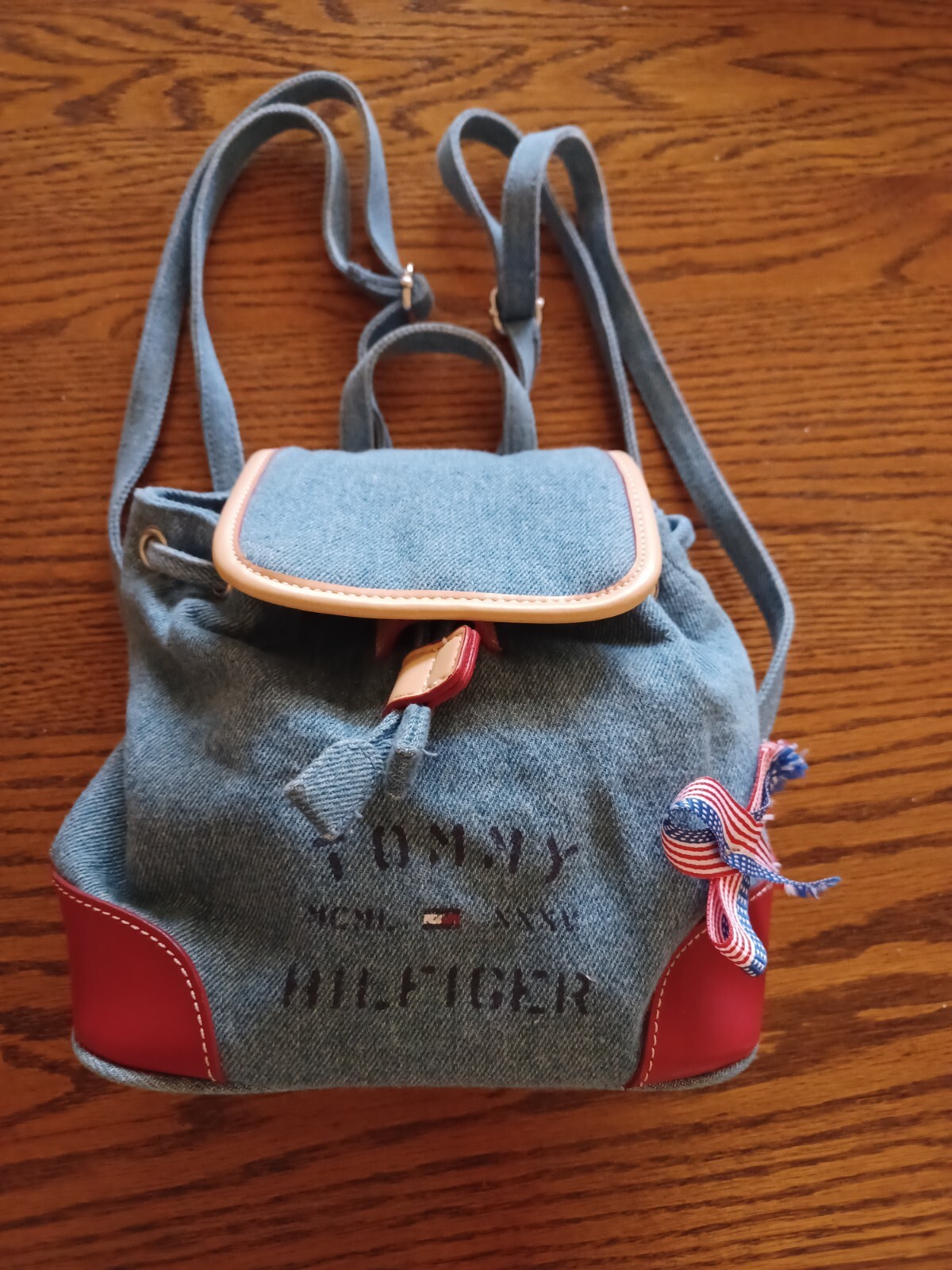 Vintage Women’s Youth Y2K Tommy Hilfiger Backpack Purse Blue Denim -EC