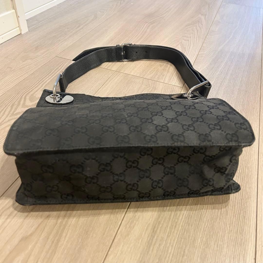 GUCCI Monogram GG Canvas Leather Shoulder Bag Black 8.7in x 10.8in x 3in