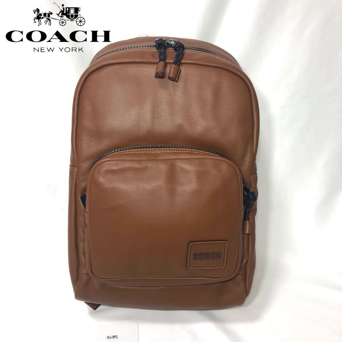 New COACH Men’s Backpack Pacer Tall Backpack with Coach Patch Brown Camel Saddle